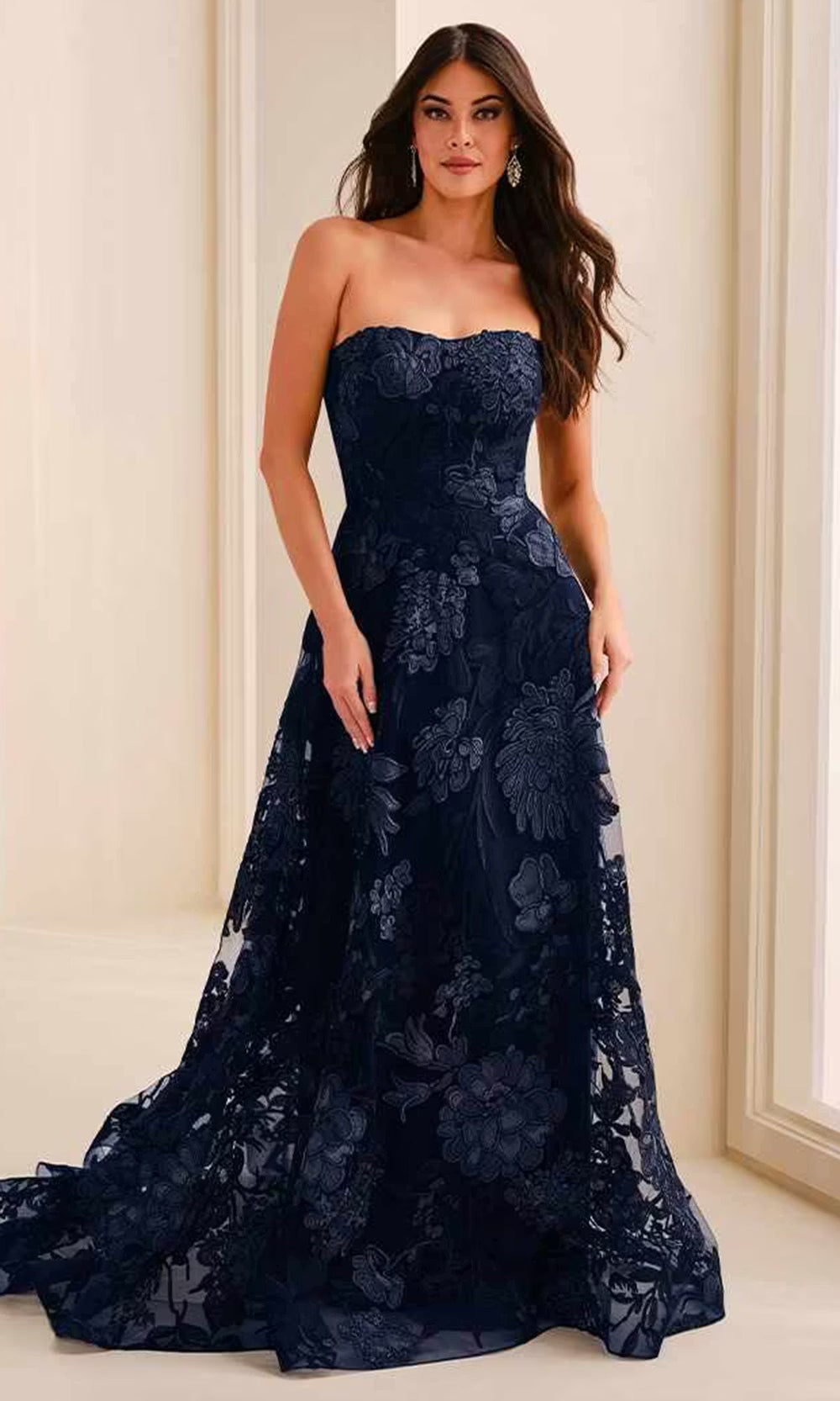 Ivonne D ID2211 - A-Line Strapless Evening Dress with Embroidery Prom Dresses in Black  