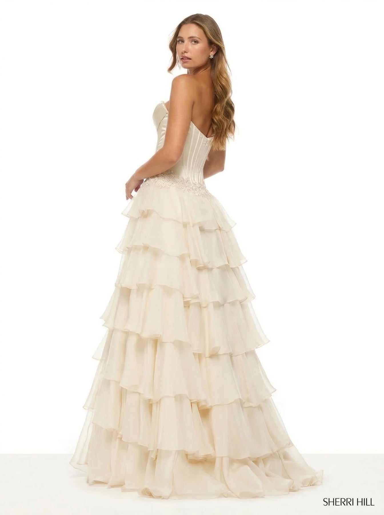 Sherri Hill 57868 - Romantic Strapless Gown with Corset Detail