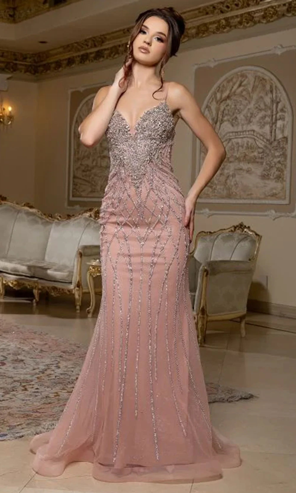 May Queen RQ8226 - Bead Encrusted Sleeveless Lace-Up Gown