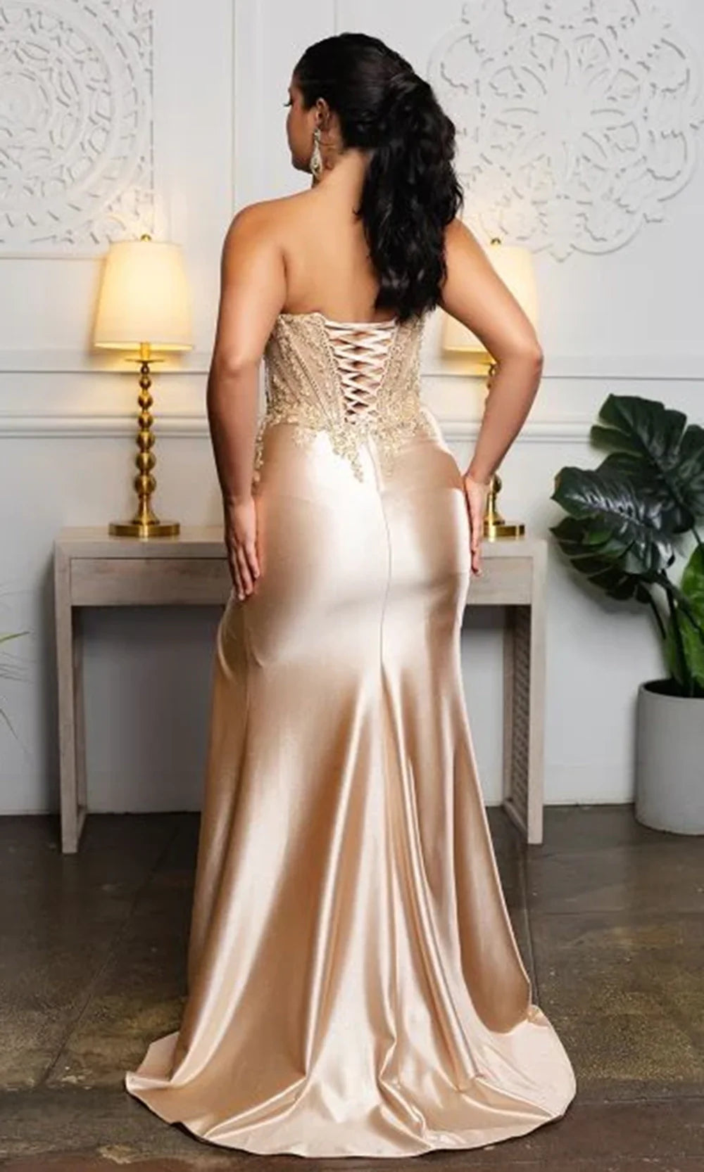 May Queen RQ8232 - Lace-Up Back Embellished Corset Prom Gown