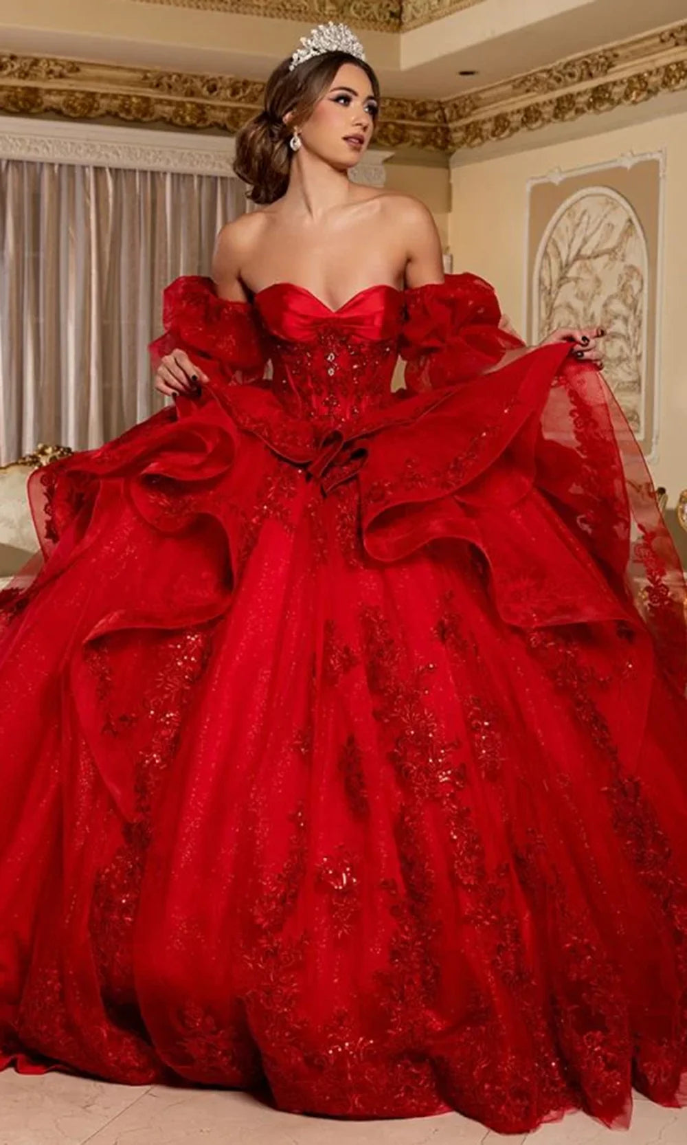 May Queen LK289 - Sweetheart Neck Ruffle Layered Ballgown