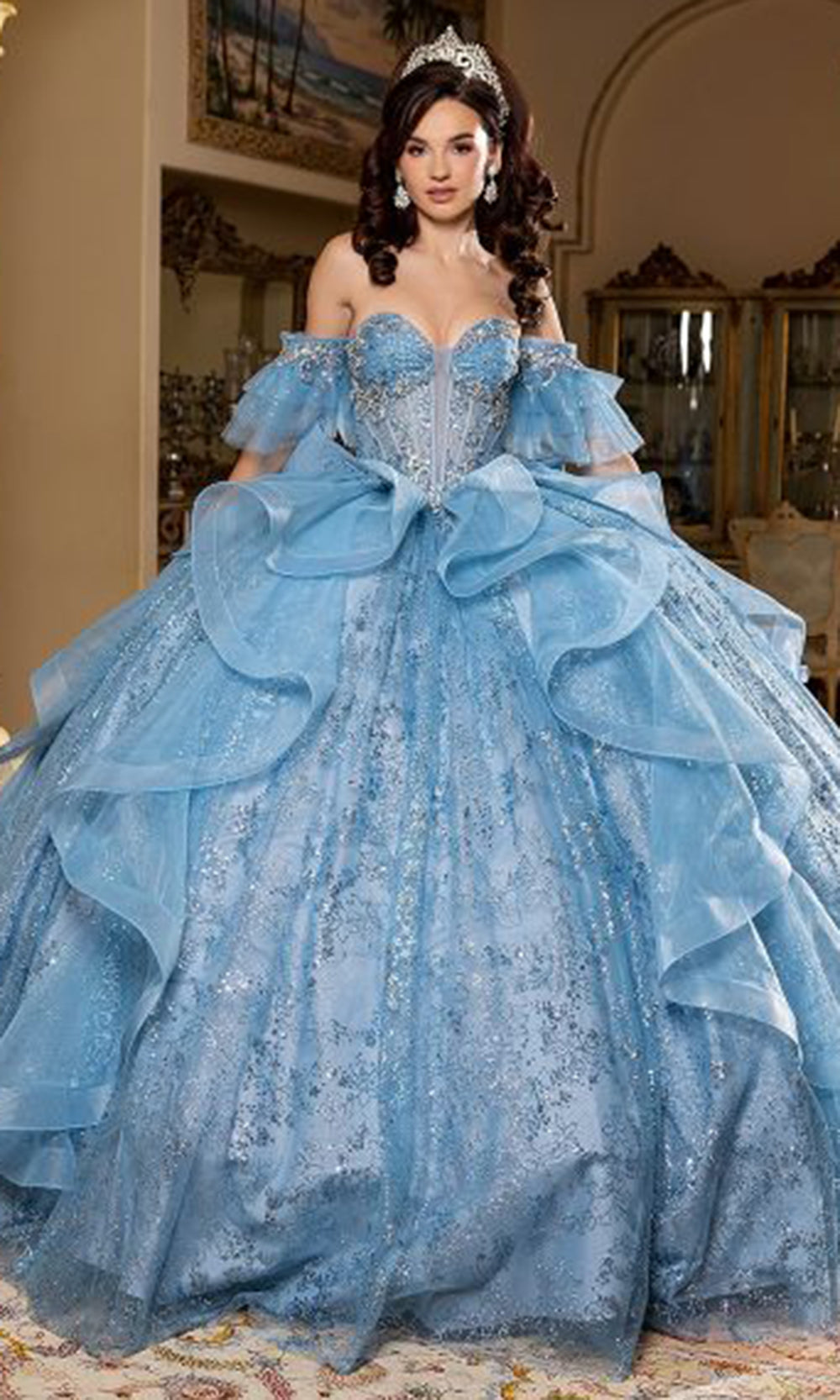 May Queen LK296 - Flutter Sleeve Ruffled Quinceanera Gown