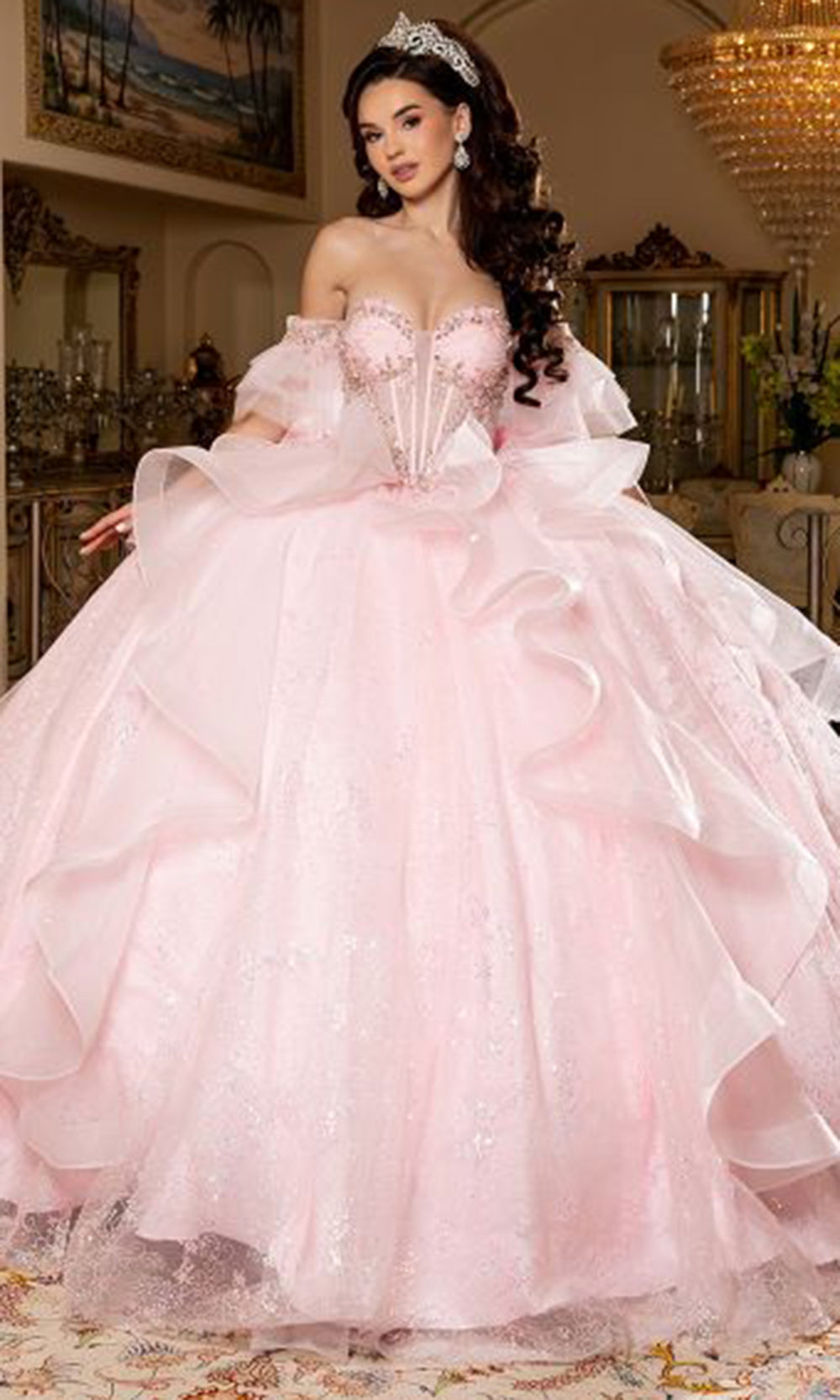 May Queen LK296 - Flutter Sleeve Ruffled Quinceanera Gown