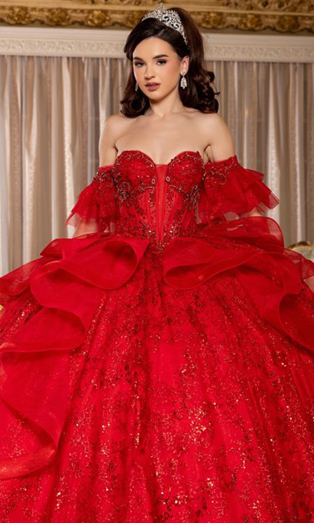 May Queen LK296 - Flutter Sleeve Ruffled Quinceanera Gown