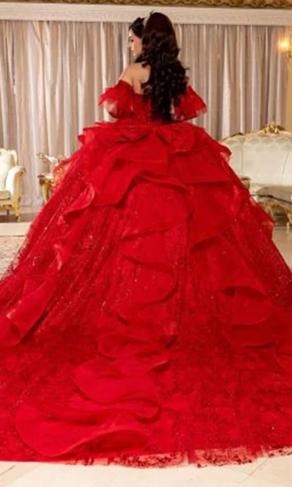May Queen LK296 - Flutter Sleeve Ruffled Quinceanera Gown