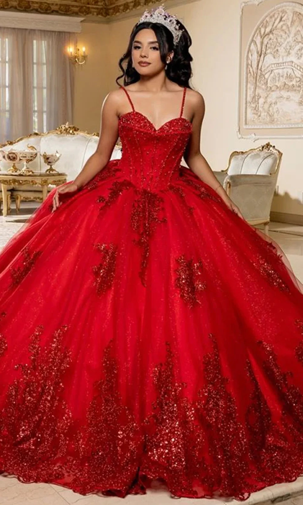 May Queen LK287 - Sleeveless Beaded Sparkle Ballgown with Back Bow