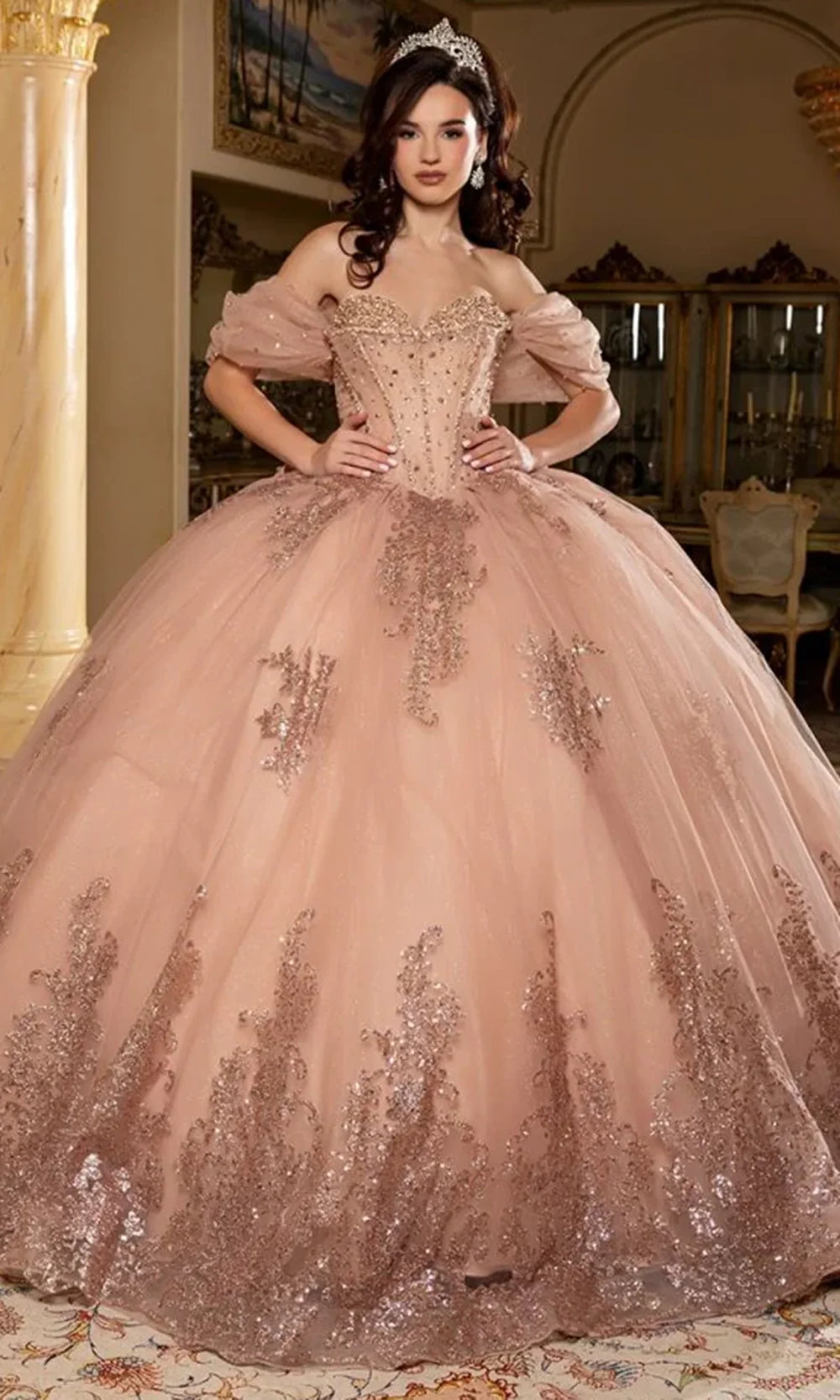 May Queen LK287 - Sleeveless Beaded Sparkle Ballgown with Back Bow