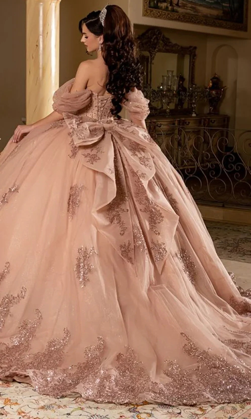 May Queen LK287 - Sleeveless Beaded Sparkle Ballgown with Back Bow
