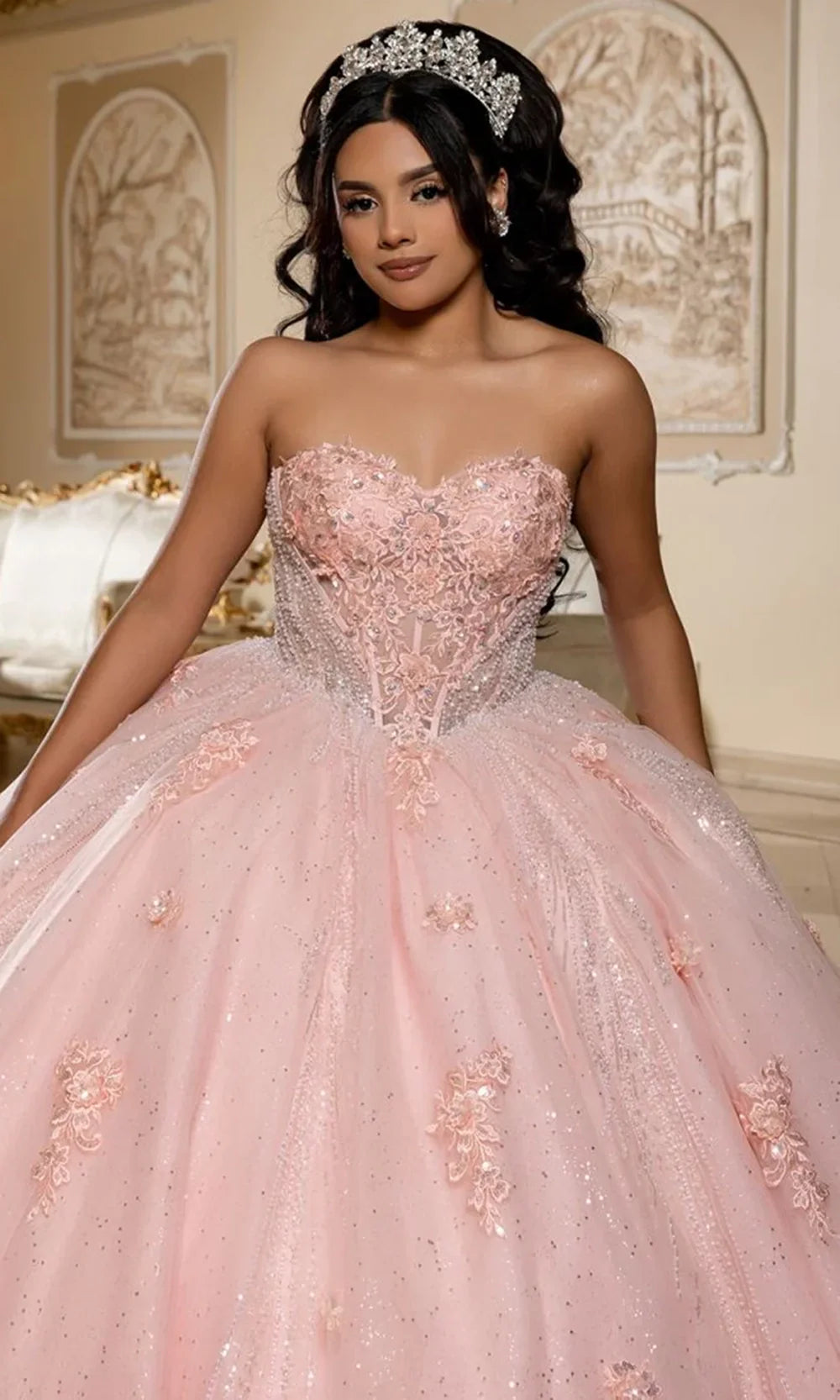 May Queen LK288 - Lace-Up Back Strapless Embroidered Ballgown