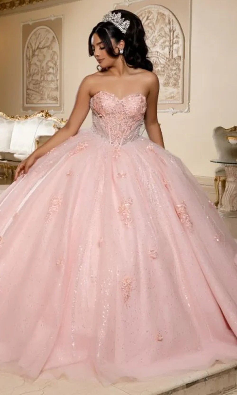 May Queen LK288 - Lace-Up Back Strapless Embroidered Ballgown
