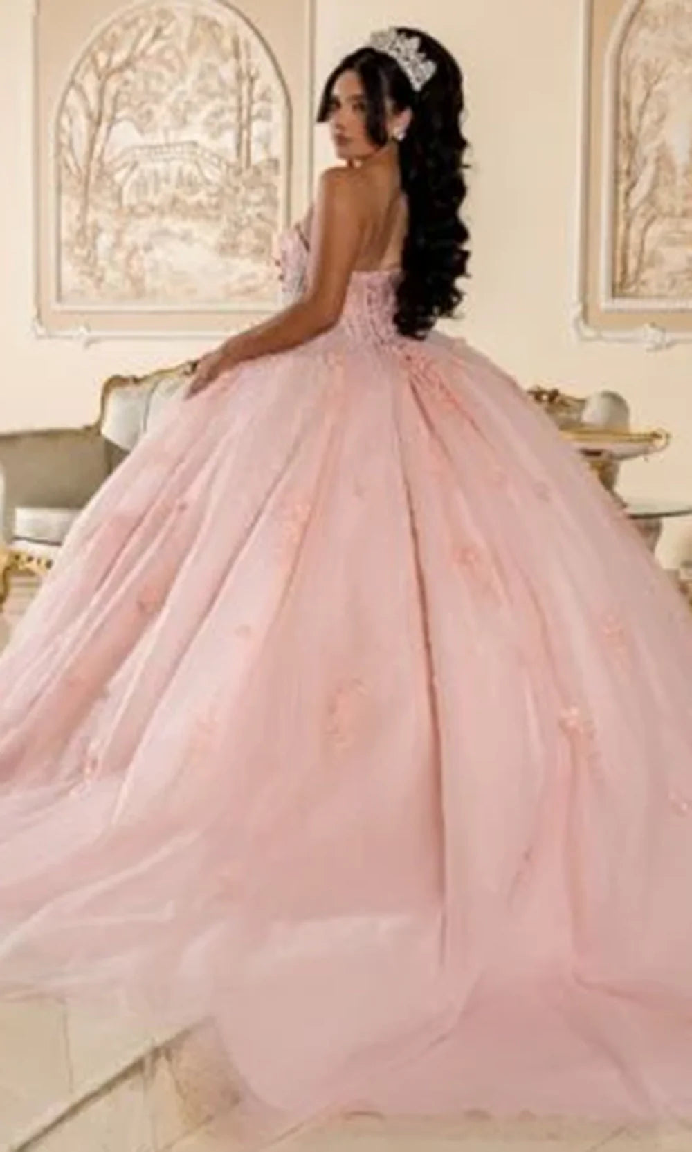 May Queen LK288 - Lace-Up Back Strapless Embroidered Ballgown