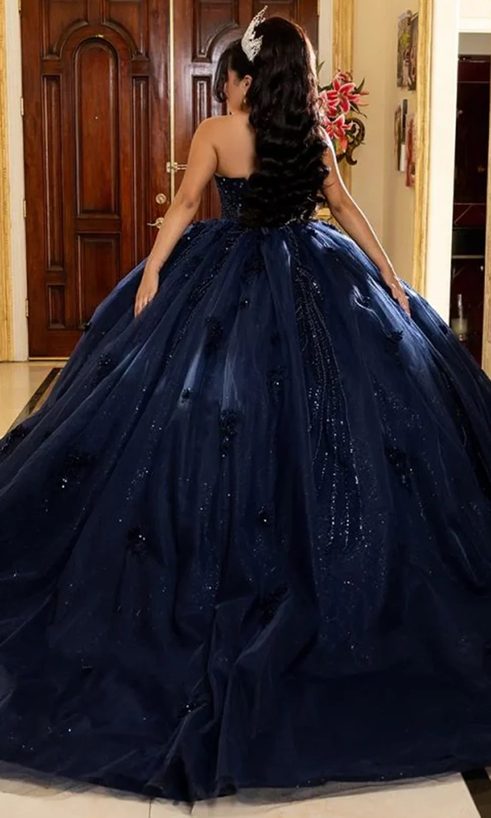 May Queen LK288 - Lace-Up Back Strapless Embroidered Ballgown