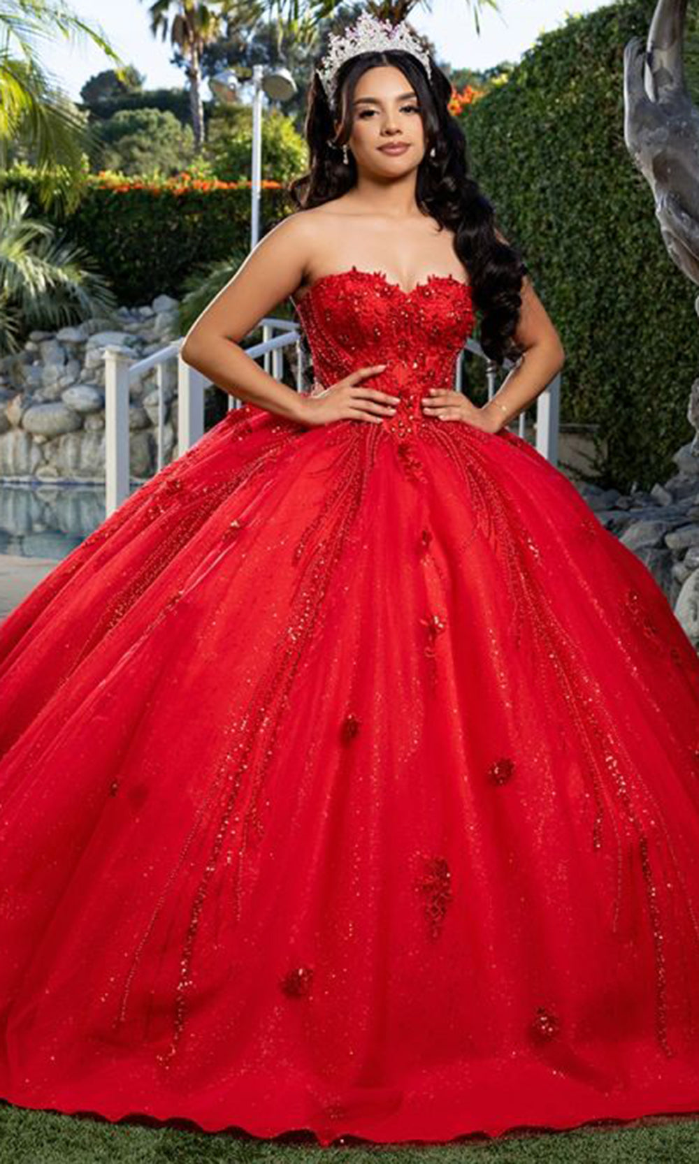 May Queen LK288 - Lace-Up Back Strapless Embroidered Ballgown