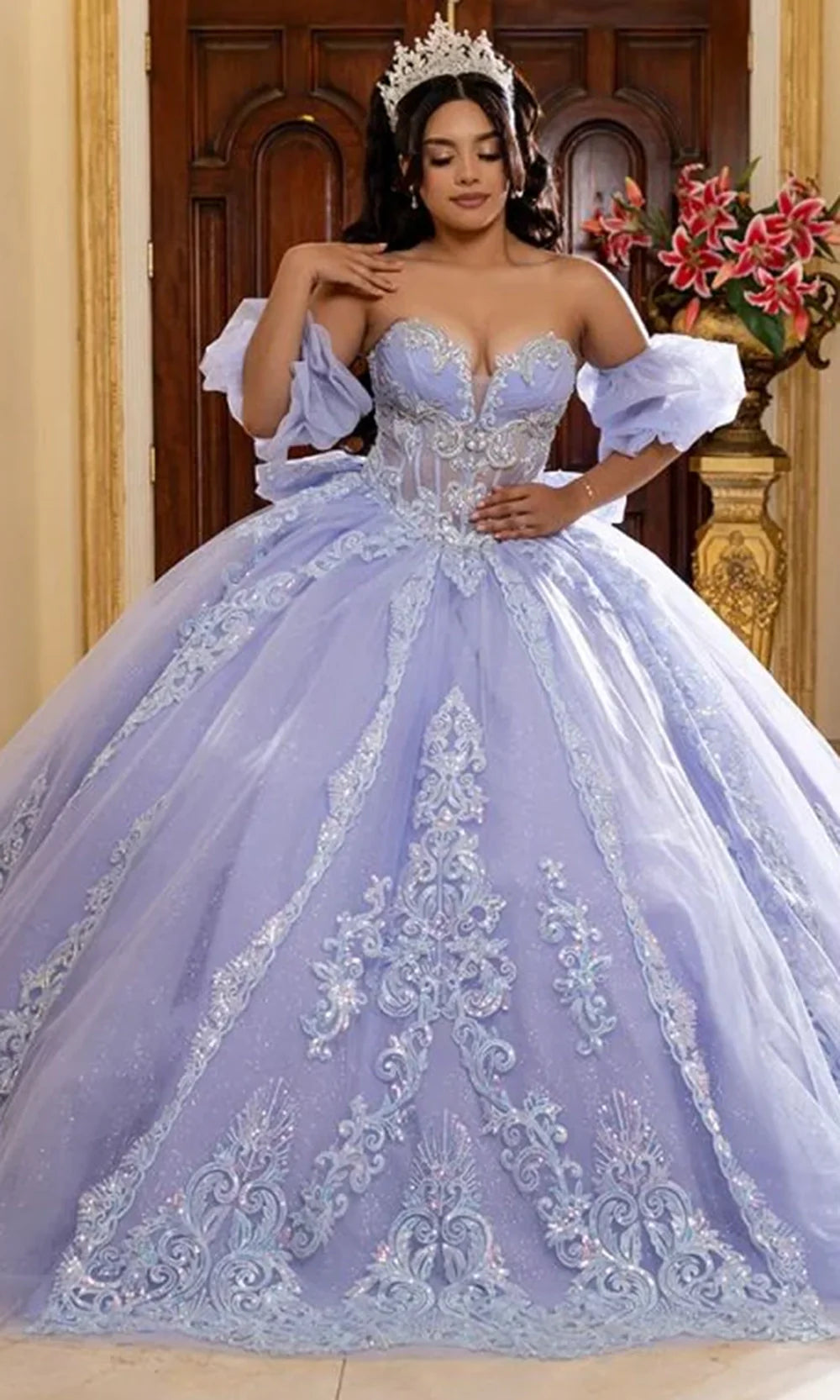 May Queen LK290 - Embellished Applique Sweetheart Voluminous Gown