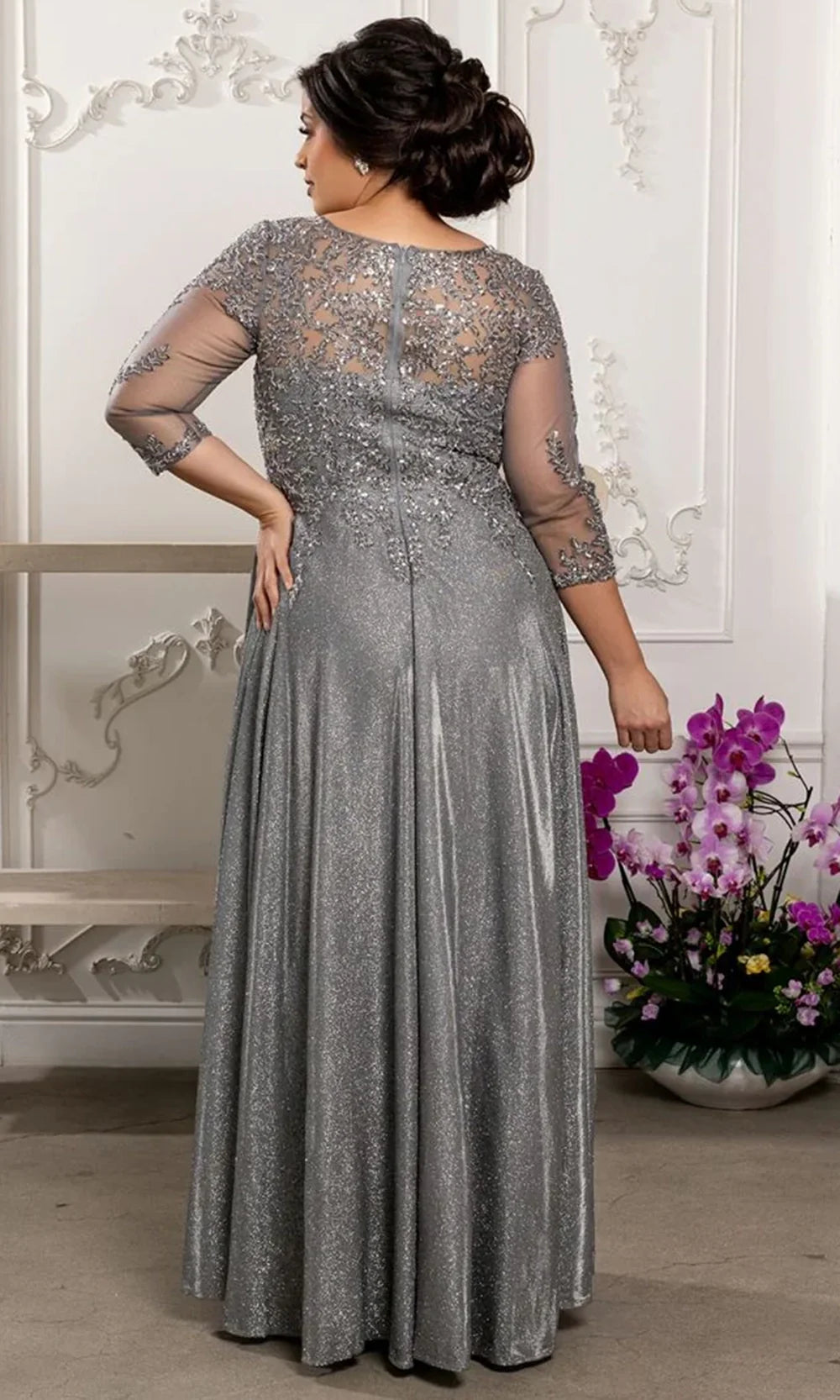 May Queen MQ2227 - Embellished Three-Quarter Sleeve Formal Gown