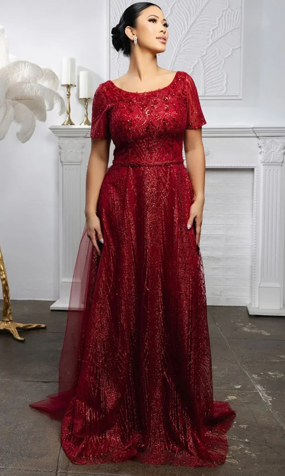 May Queen MQ2185 - Scoop Neck Embellished Long Formal Gown