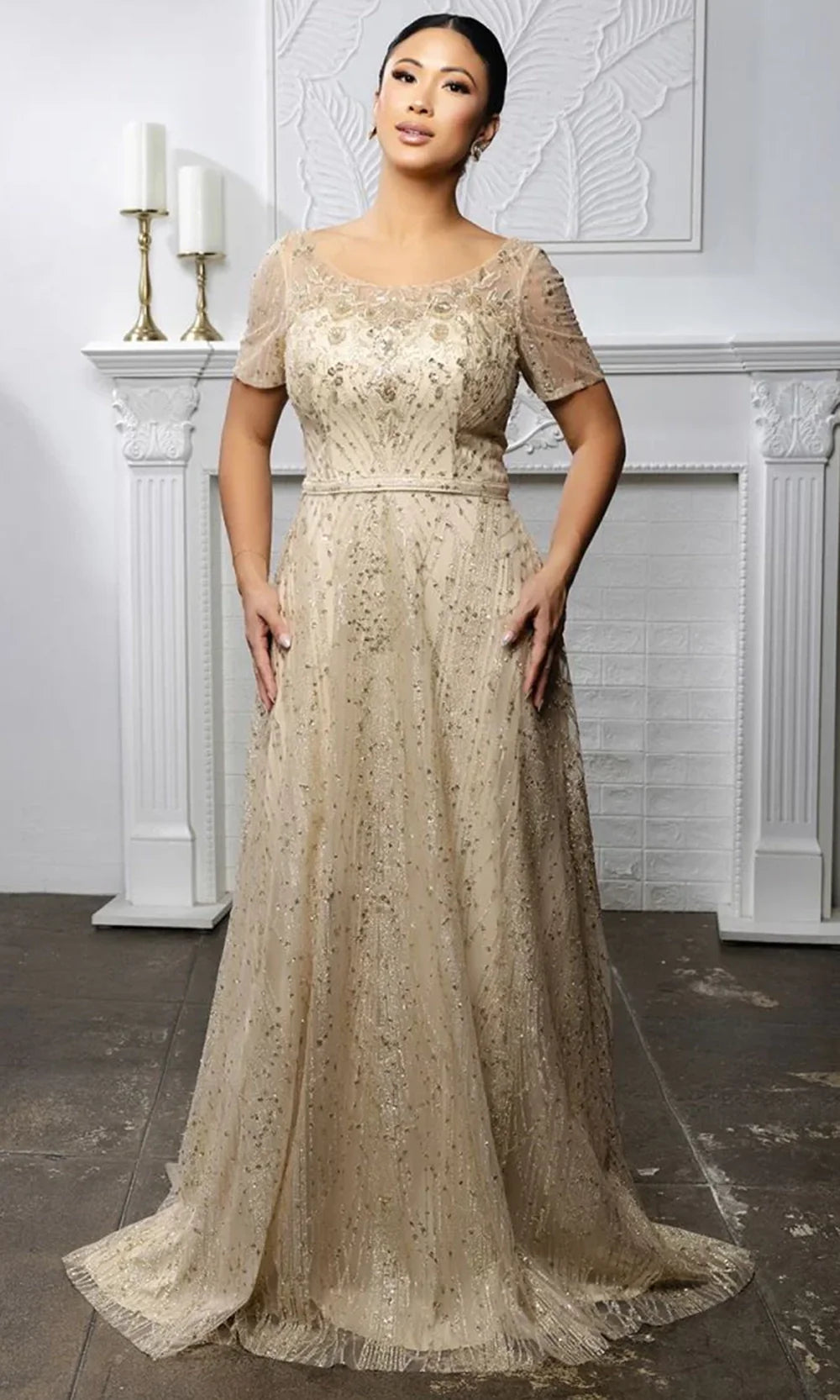 May Queen MQ2185 - Scoop Neck Embellished Long Formal Gown