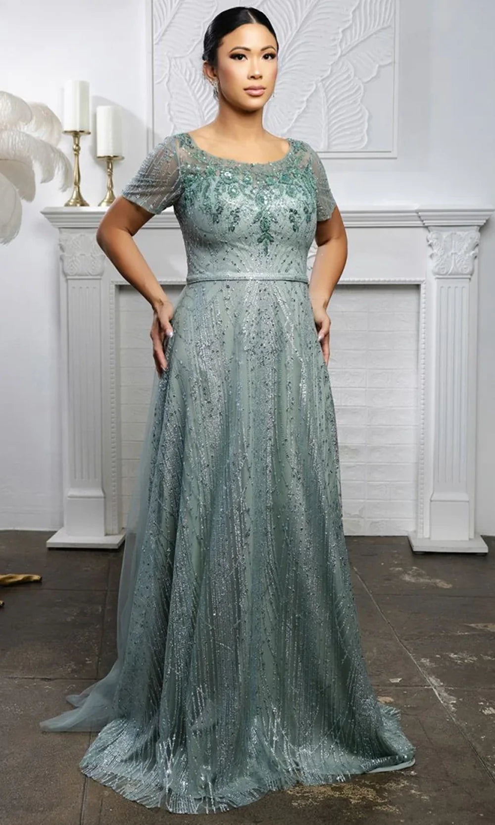 May Queen MQ2185 - Scoop Neck Embellished Long Formal Gown