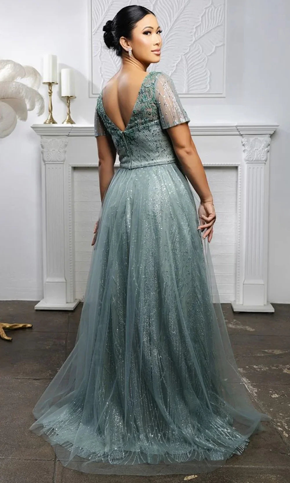 May Queen MQ2185 - Scoop Neck Embellished Long Formal Gown