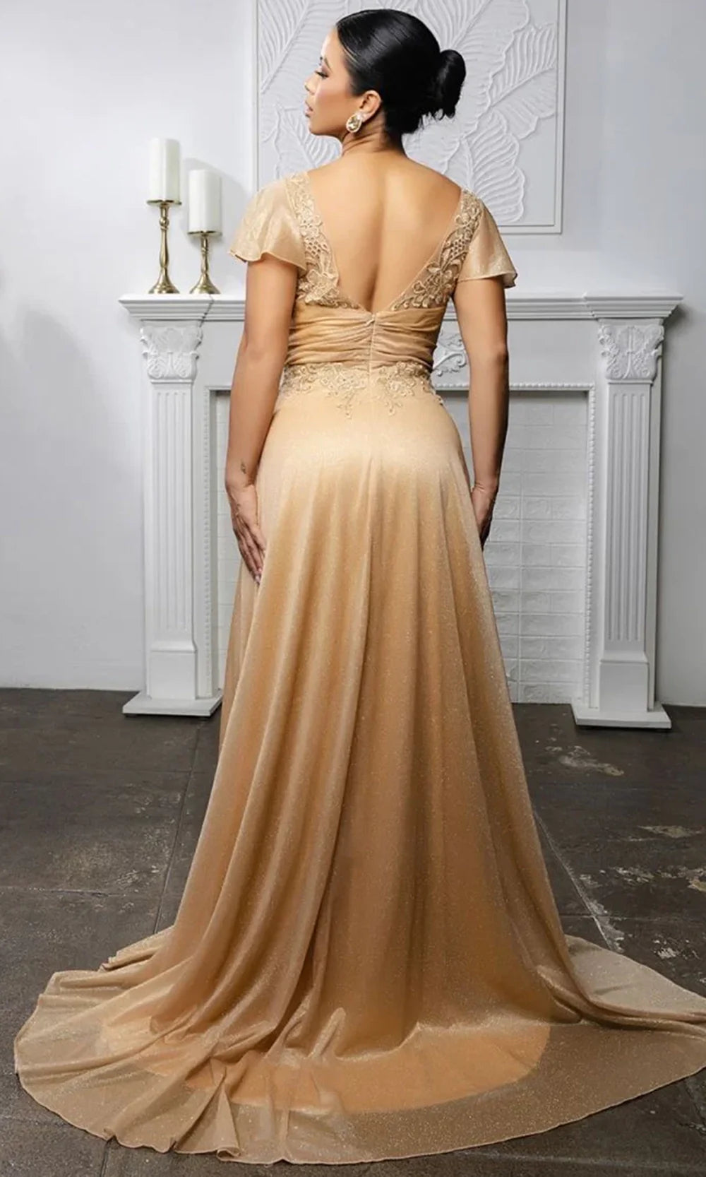 May Queen MQ2196 - Applique Bodice V-Back Formal Gown