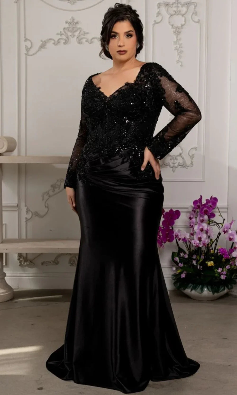 May Queen MQ2204 - V-Neckline Beaded Embroidered Formal Gown