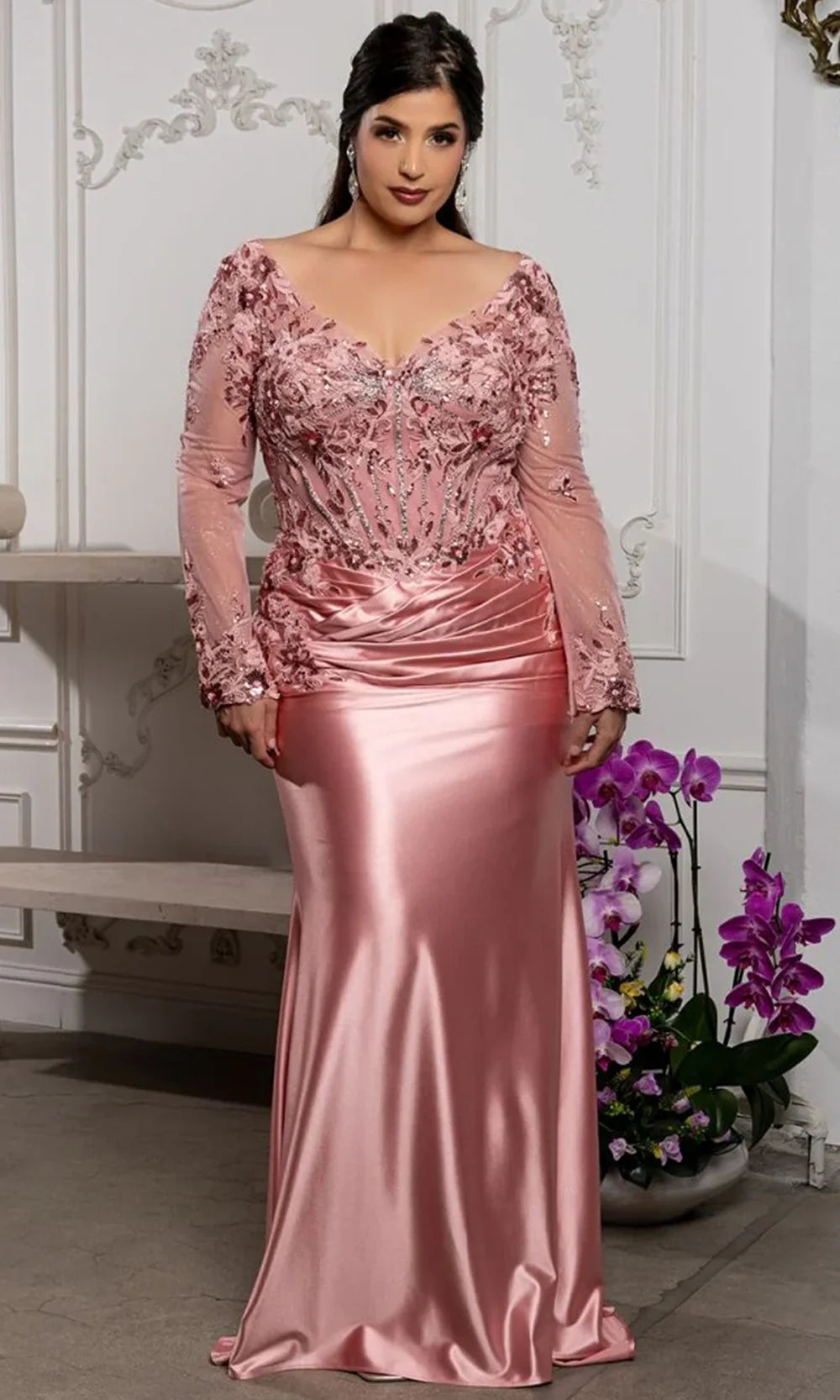 May Queen MQ2204 - V-Neckline Beaded Embroidered Formal Gown