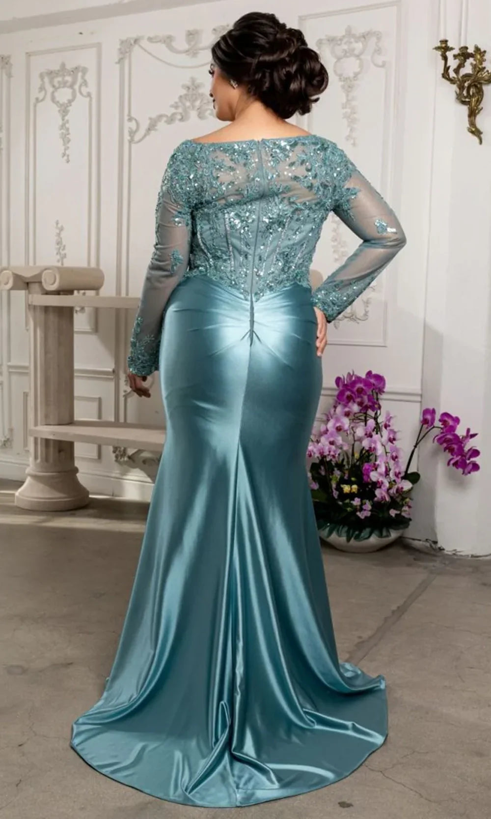 May Queen MQ2204 - V-Neckline Beaded Embroidered Formal Gown