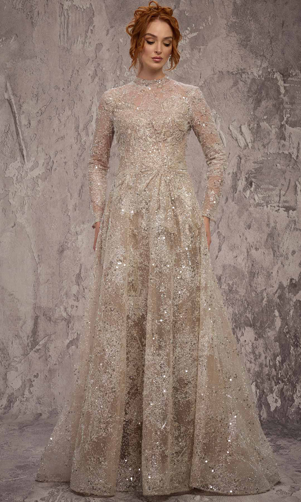 MNM COUTURE J02720 - Beaded Sequin High Neck Long Dress Mother Of The Bride Dresses in Vasion 
