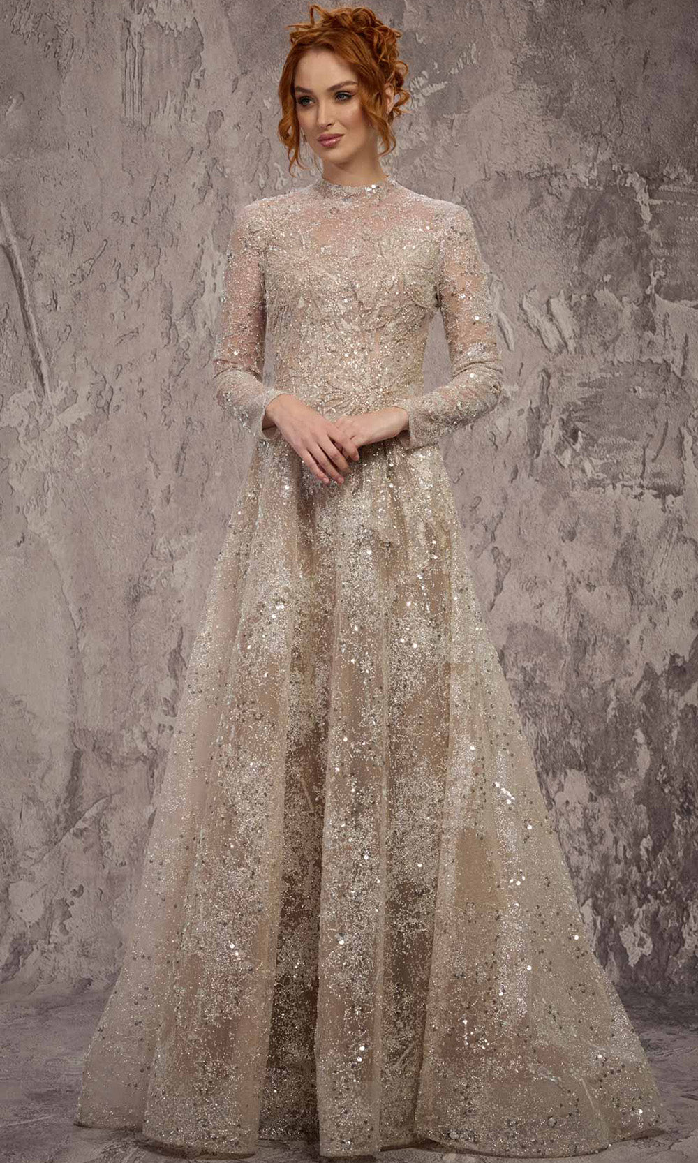MNM COUTURE J02720 - Beaded Sequin High Neck Long Dress Mother Of The Bride Dresses in Vasion 