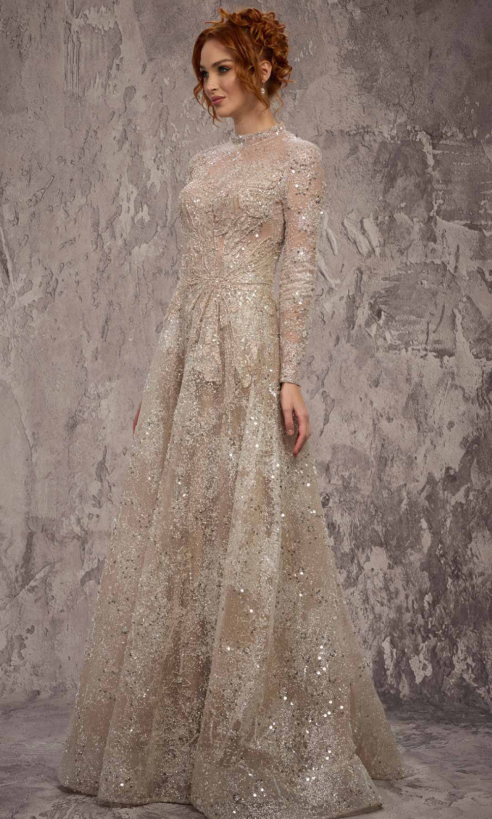MNM COUTURE J02720 - Beaded Sequin High Neck Long Dress Mother Of The Bride Dresses in Vasion 