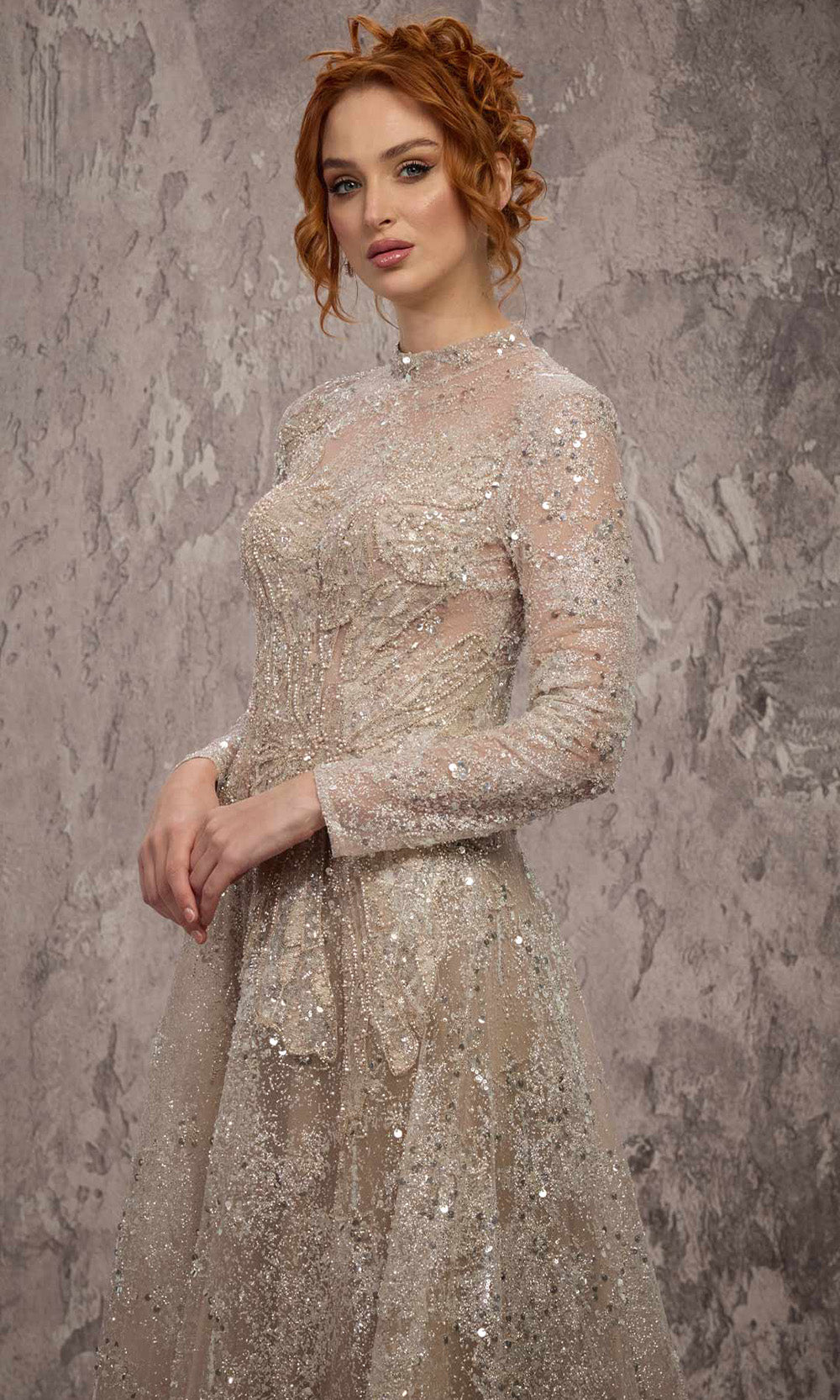 MNM COUTURE J02720 - Beaded Sequin High Neck Long Dress Mother Of The Bride Dresses in Vasion 