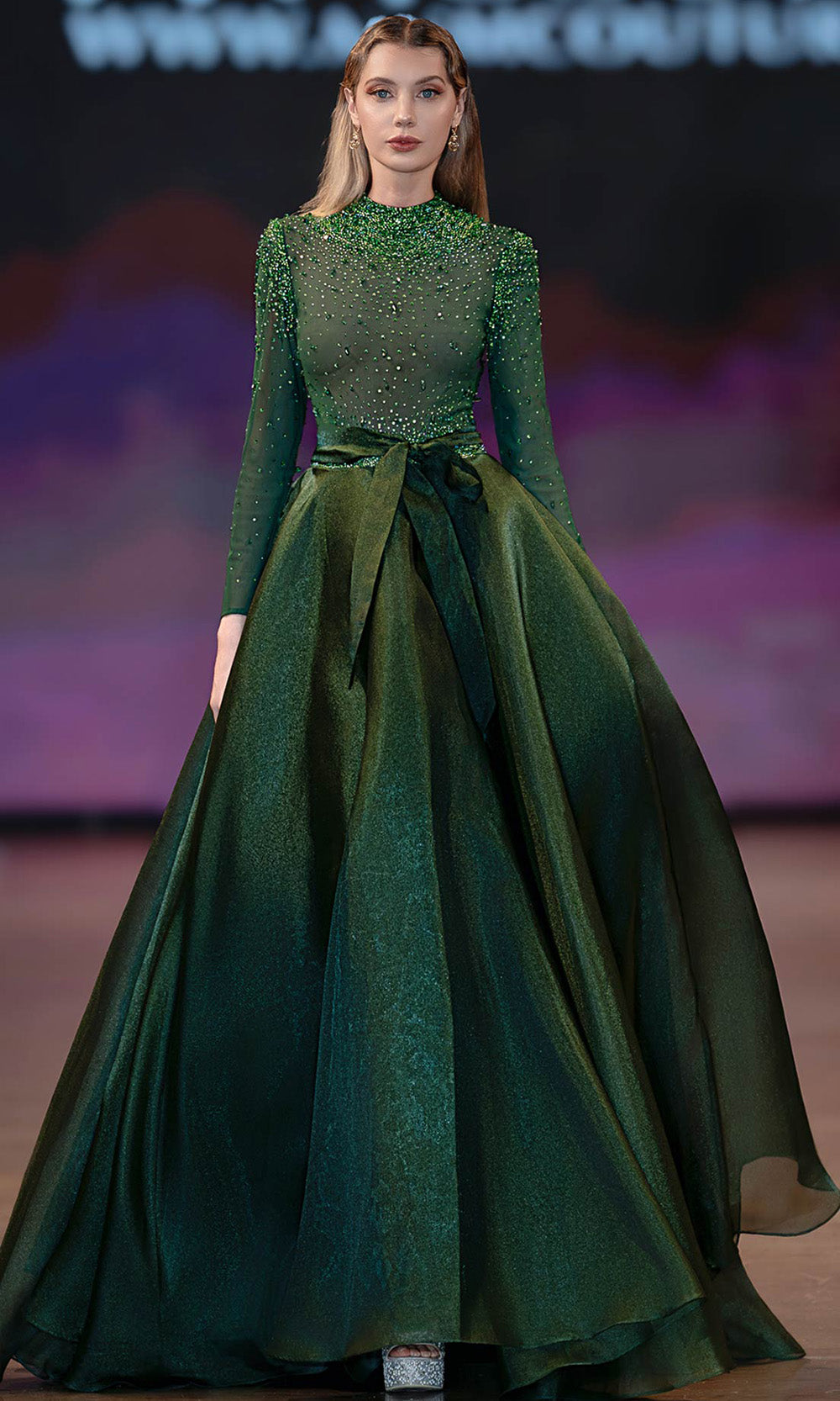 MNM COUTURE J03038 - High Neck Beaded Illusion Evening Gown Ball Gowns in Green 