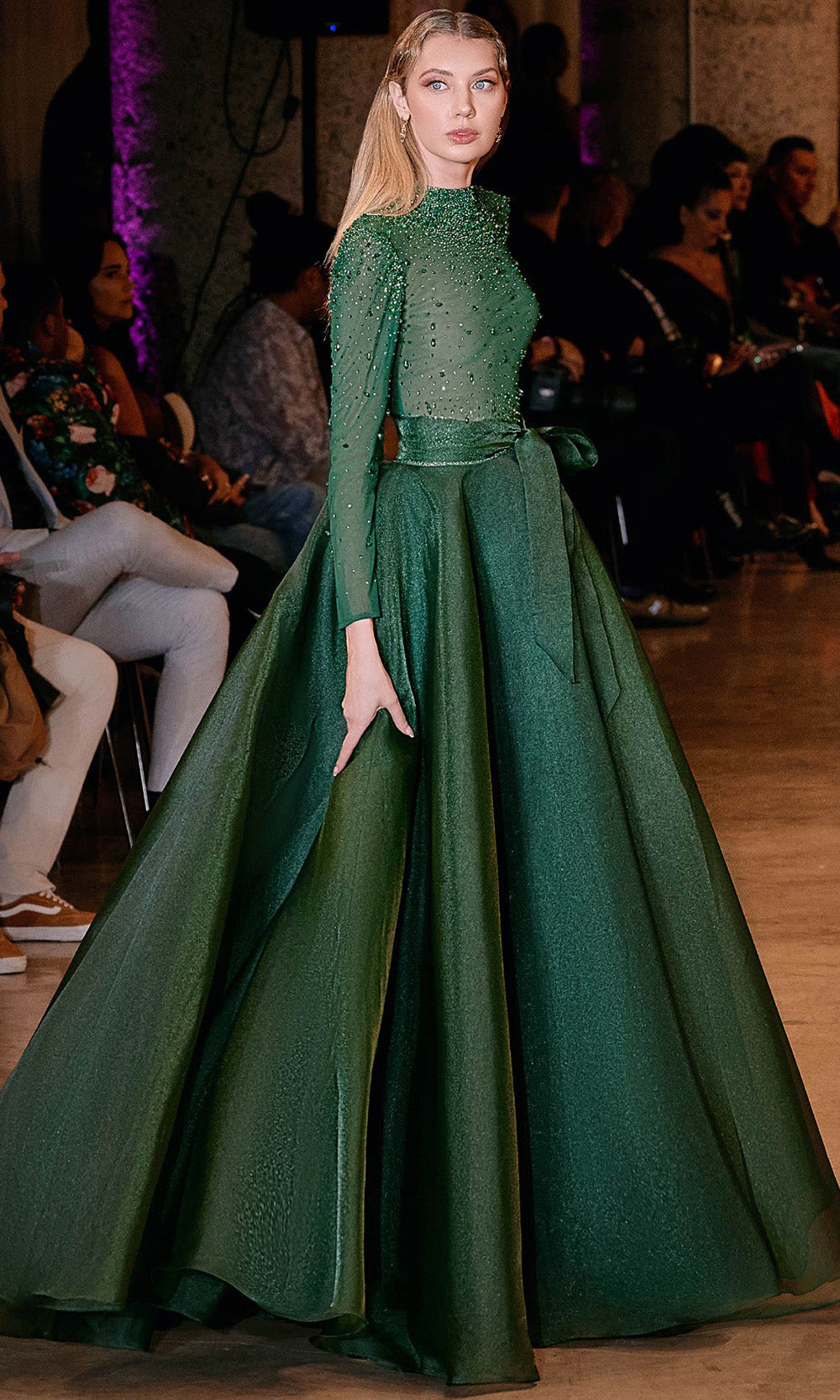 MNM COUTURE J03038 - High Neck Beaded Illusion Evening Gown Ball Gowns in Green 