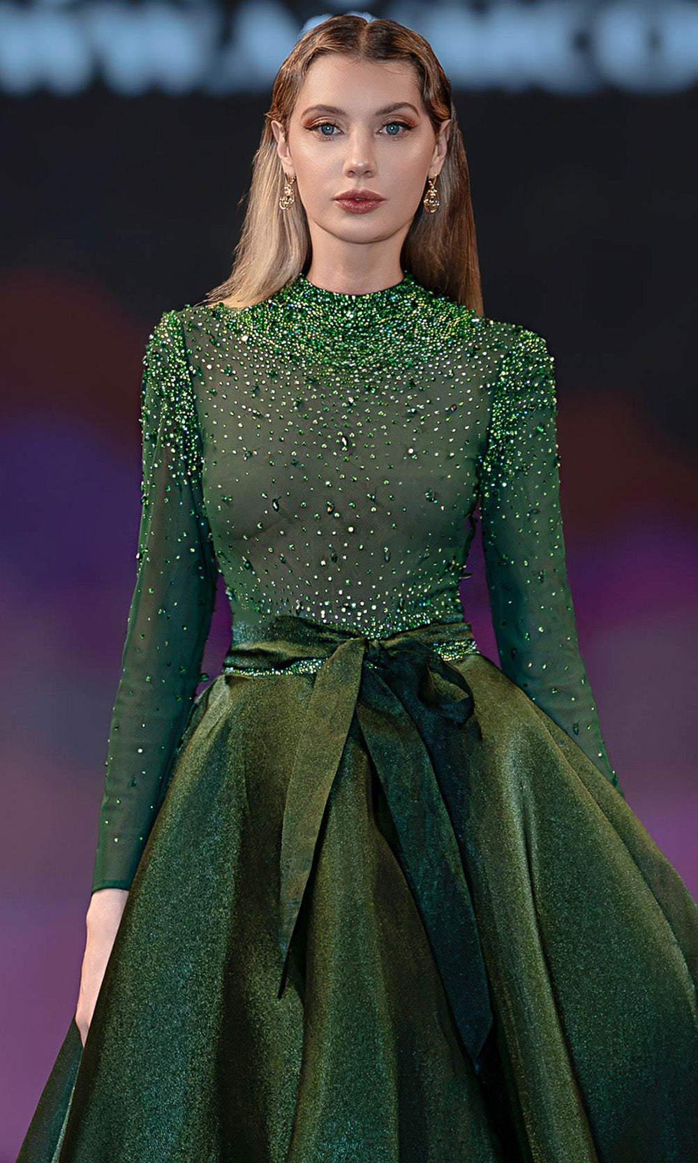MNM COUTURE J03038 - High Neck Beaded Illusion Evening Gown Ball Gowns in Green 