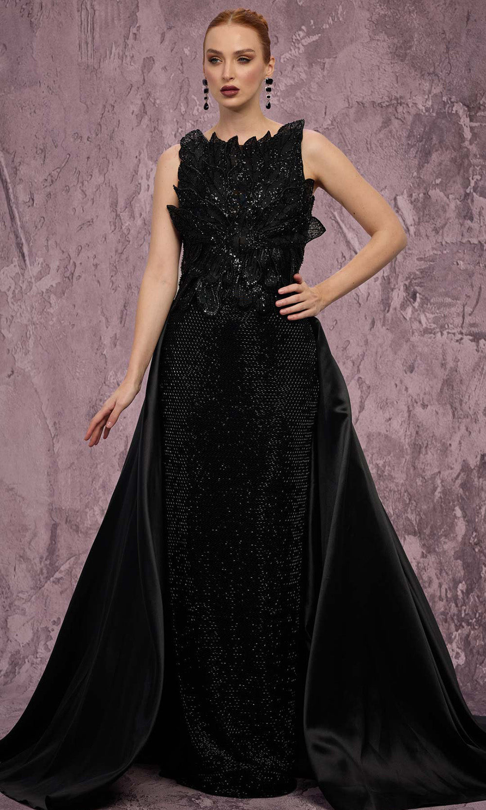 MNM COUTURE J03186 - Overskirt Sleeveless Beaded Gown Mother of the Bride Dresses in Black 