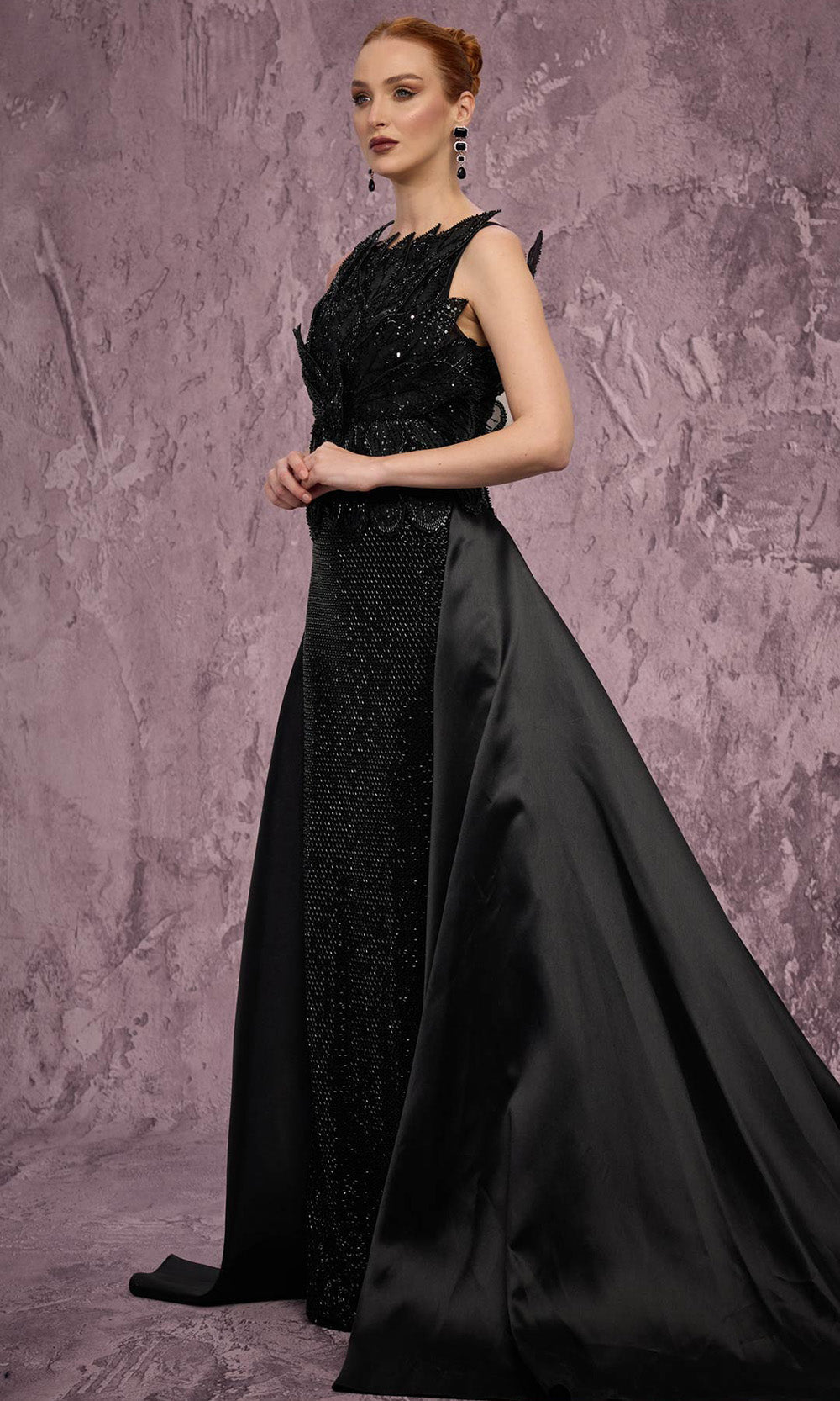 MNM COUTURE J03186 - Overskirt Sleeveless Beaded Gown Mother of the Bride Dresses in Black 