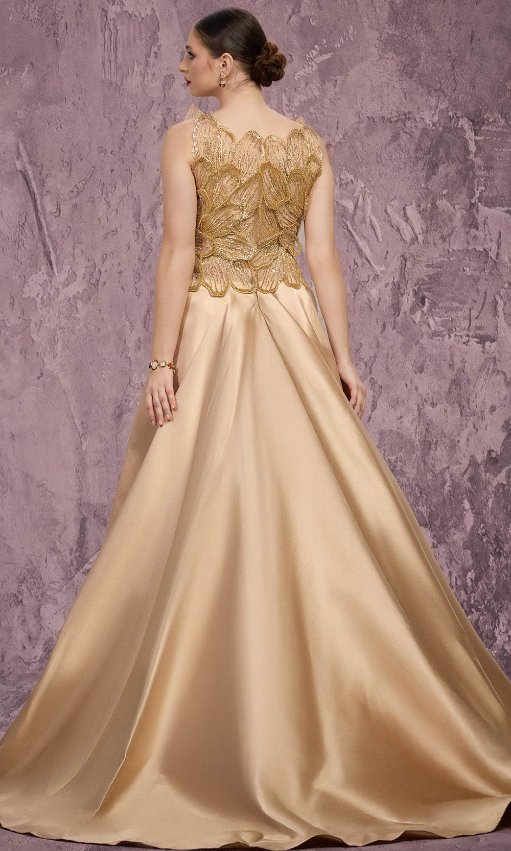 MNM COUTURE J03186 - Overskirt Sleeveless Beaded Gown Mother of the Bride Dresses in Gold 