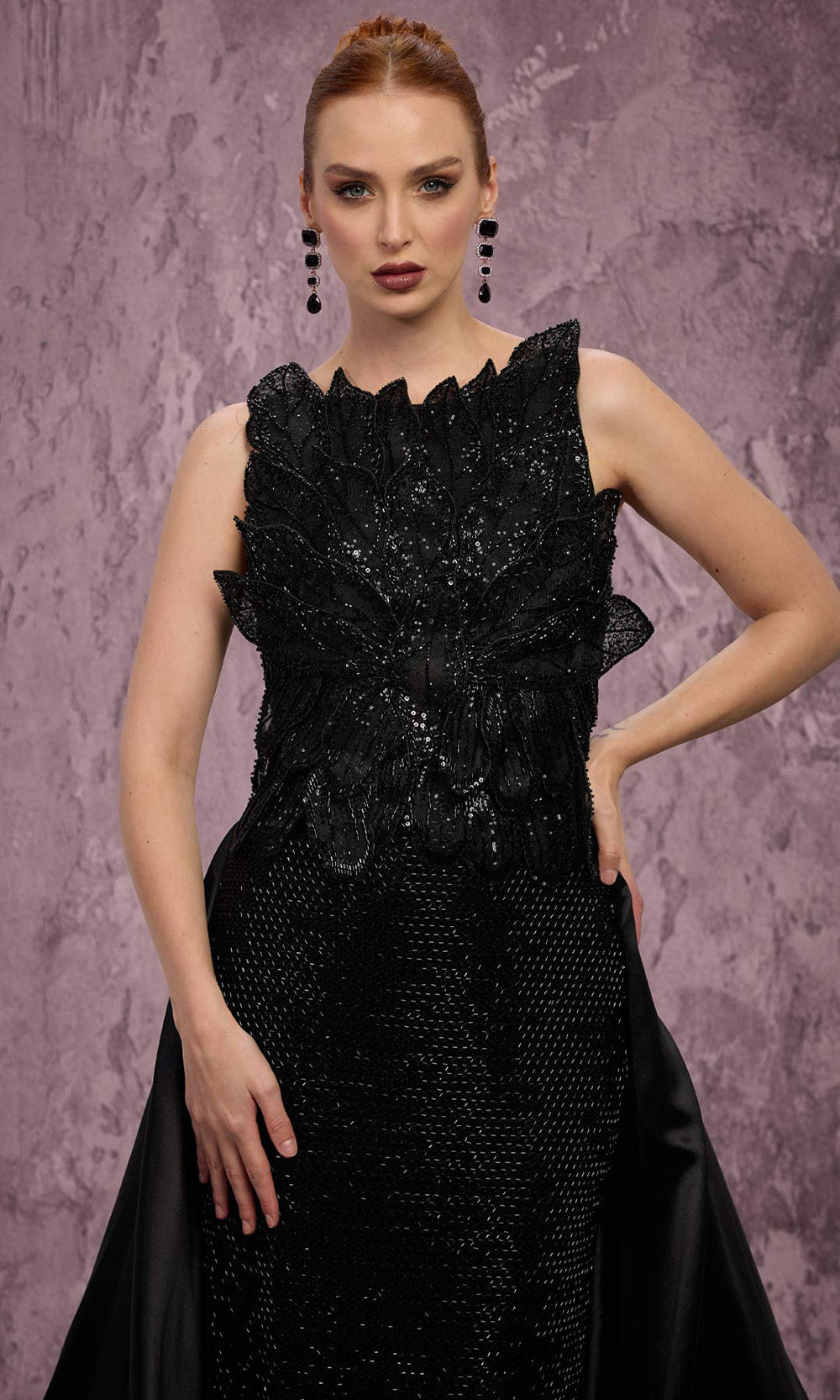 MNM COUTURE J03186 - Overskirt Sleeveless Beaded Gown Mother of the Bride Dresses in Black 