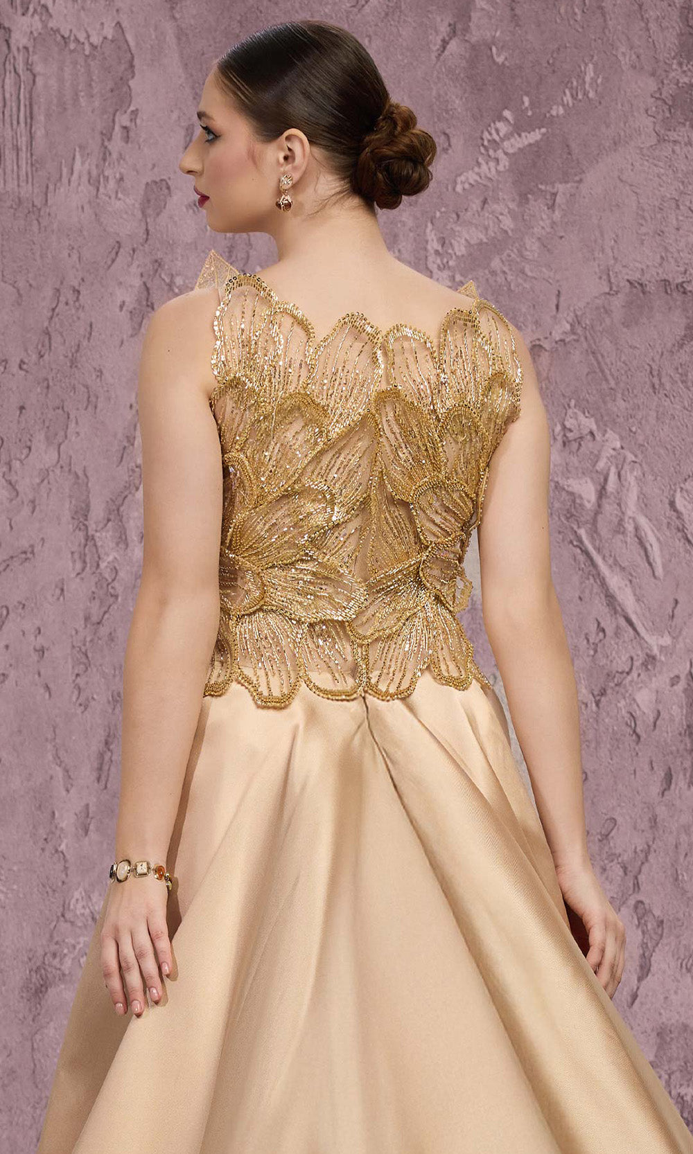 MNM COUTURE J03186 - Overskirt Sleeveless Beaded Gown Mother of the Bride Dresses in Gold 