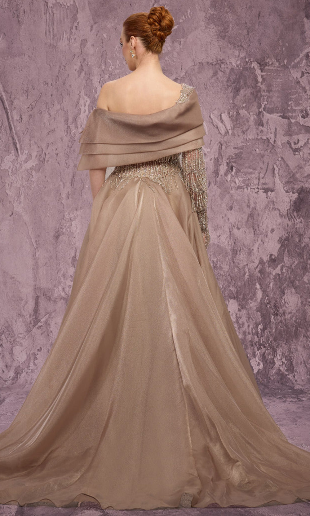 MNM COUTURE J03308 - Asymmetric Beaded Fringe Evening Gown Formal Gowns in Gold 
