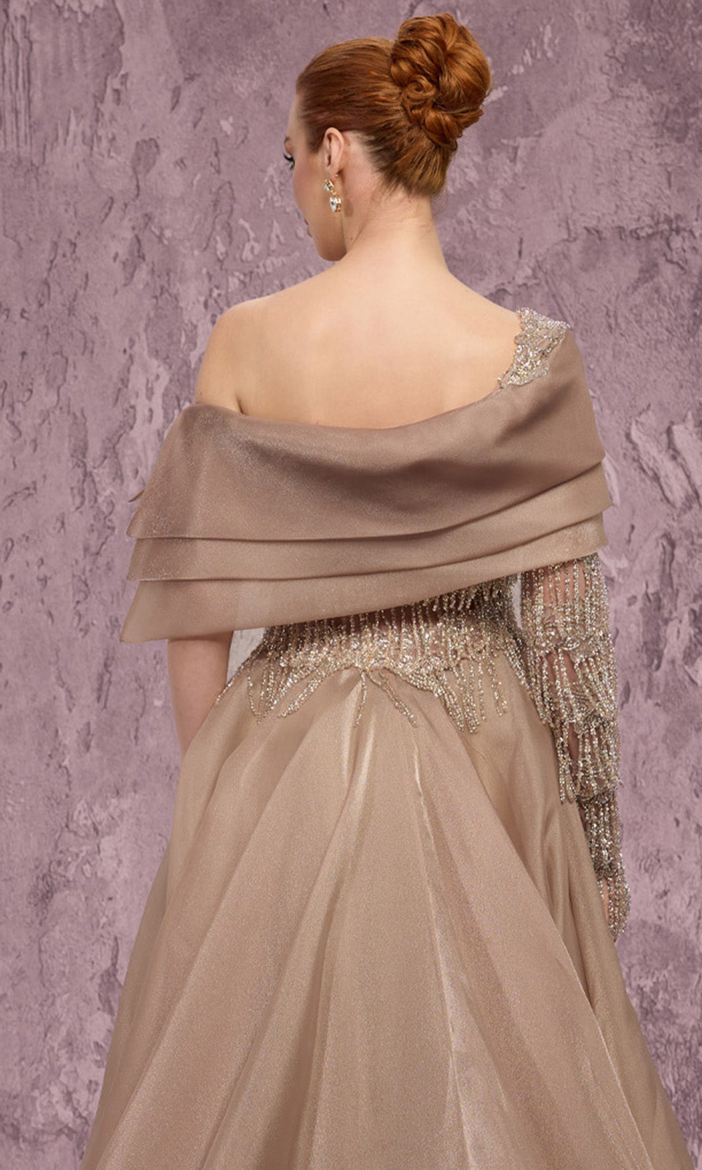 MNM COUTURE J03308 - Asymmetric Beaded Fringe Evening Gown Formal Gowns in Gold 