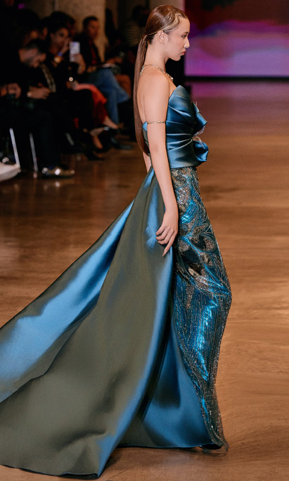 MNM COUTURE J03497 - V-Neckline Beaded Skirt Evening Gown Formal Gowns in Blue 