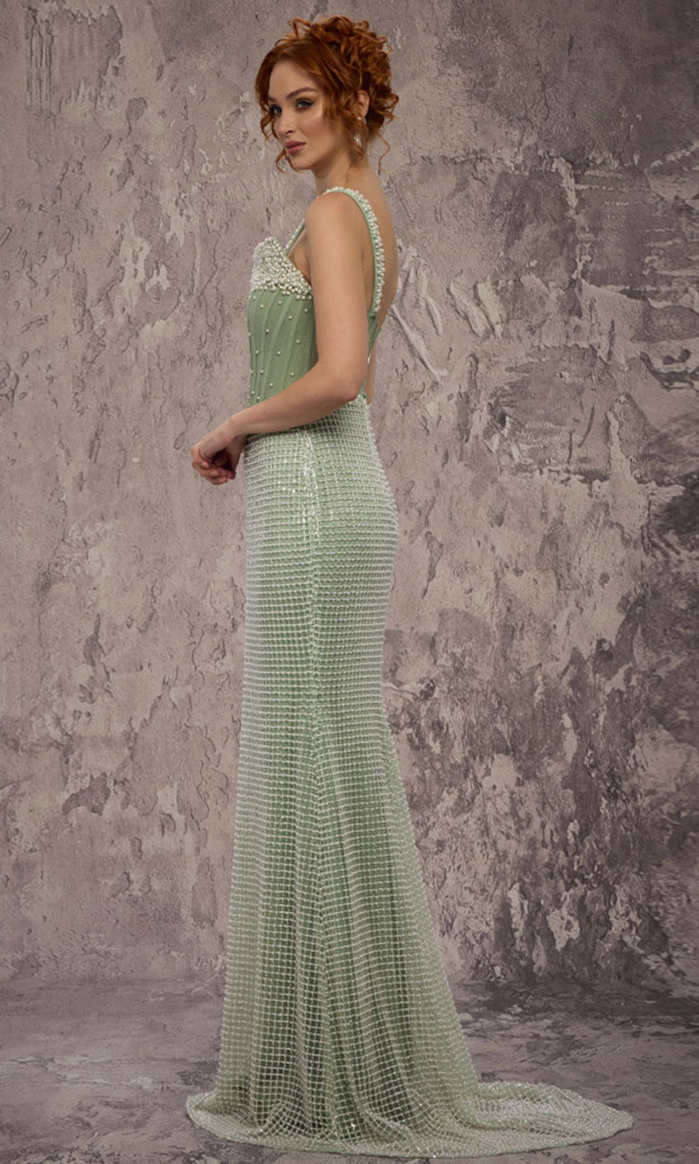 MNM COUTURE J03553 - Pearl Ornate Sleeveless Column Gown Pageant Dresses in Green 