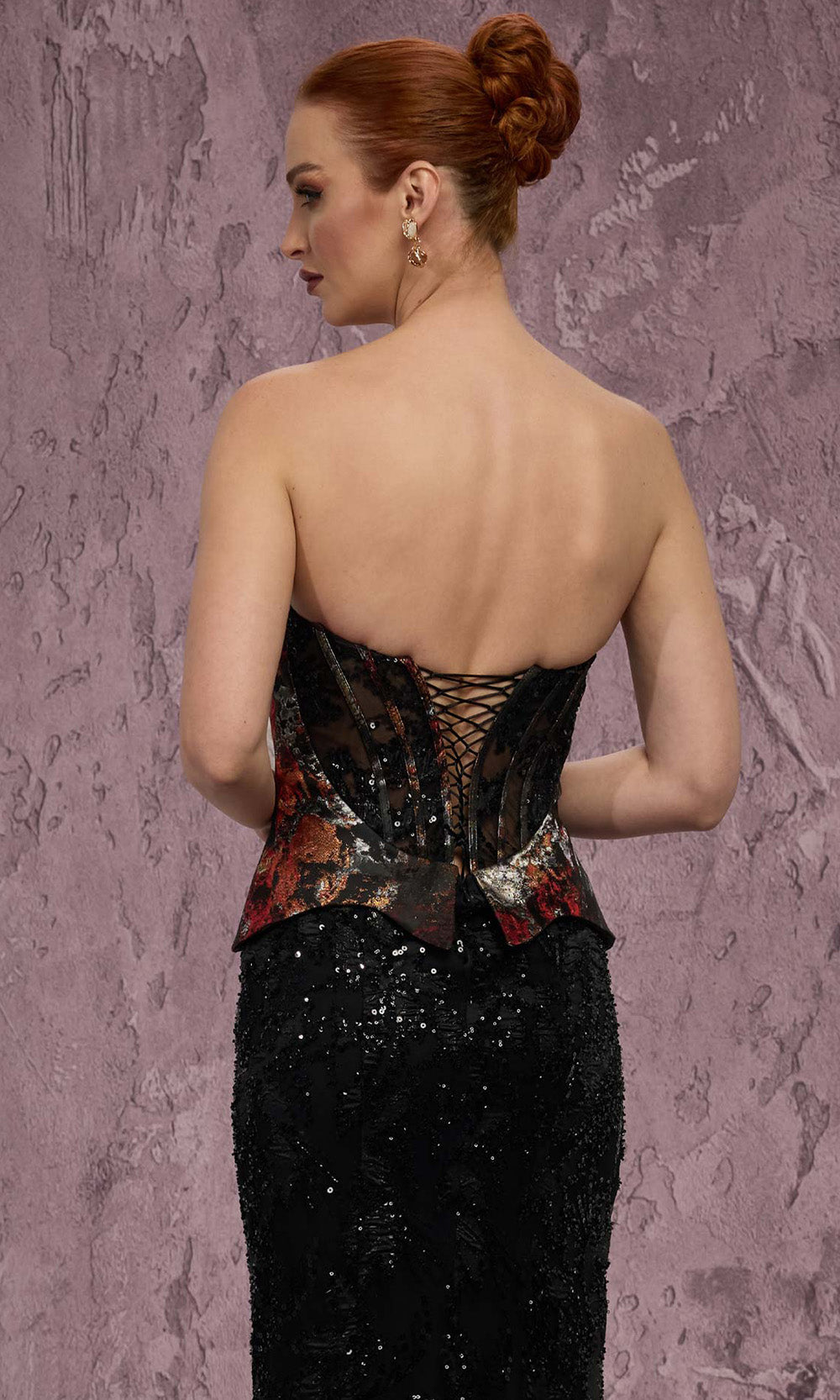 MNM COUTURE J03569 - Lace-Up Back Beaded Ornate Evening Dress Prom Dresses in Black 