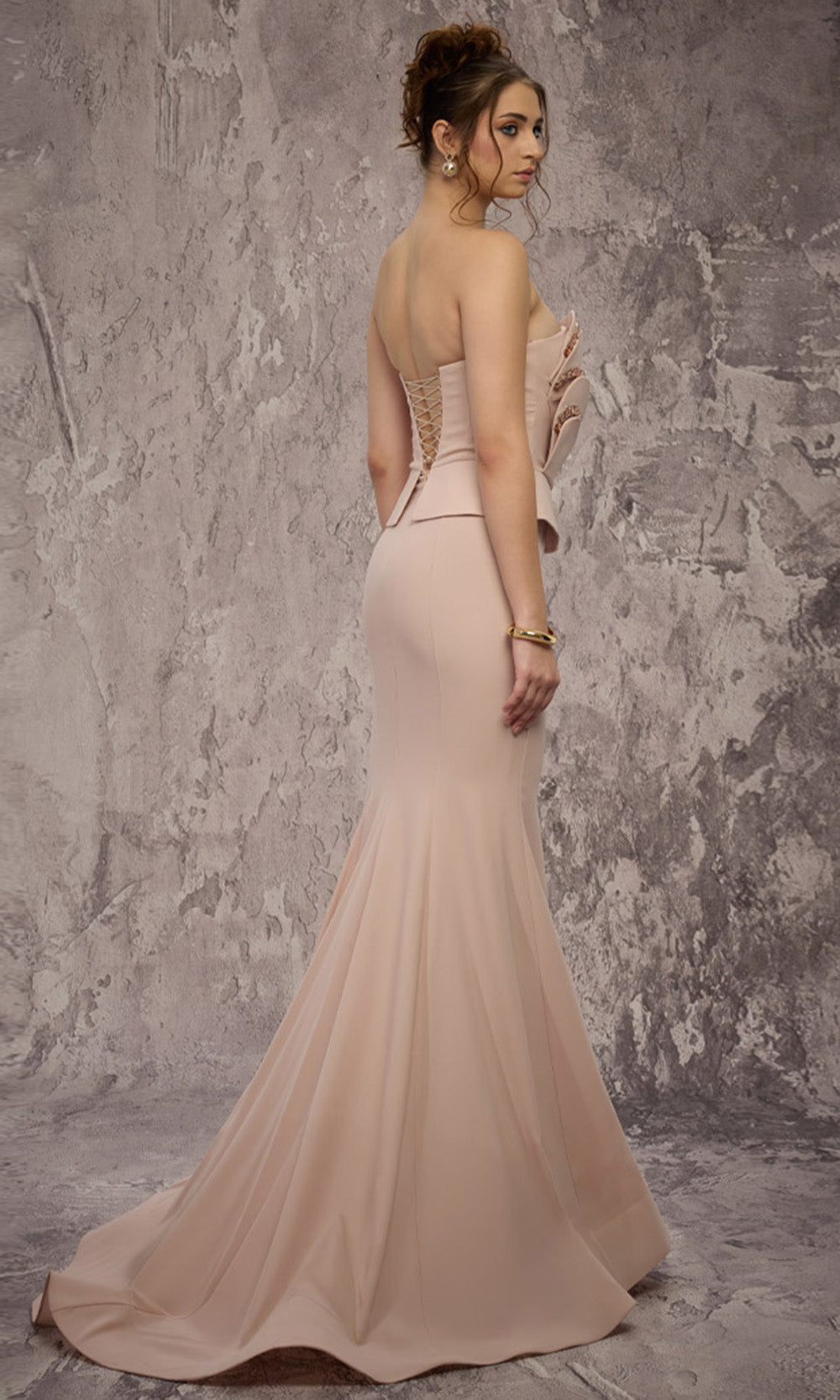 MNM COUTURE J03571 - Semi-Sweetheart Peplum Long Gown Prom Dresses in Salmon 