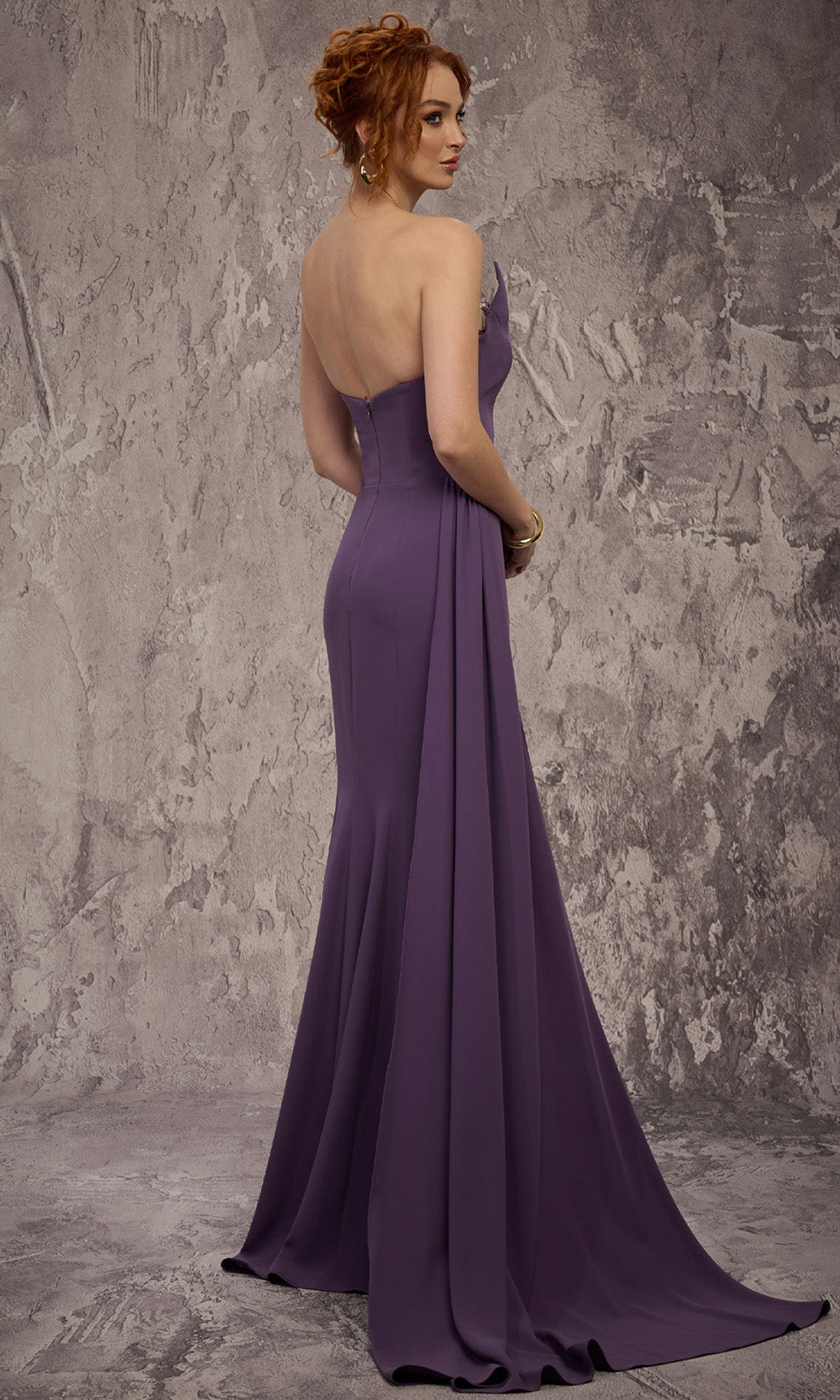 MNM COUTURE J03584 - Strapless Side Train Mermaid Gown Evening Dresses in Purple 