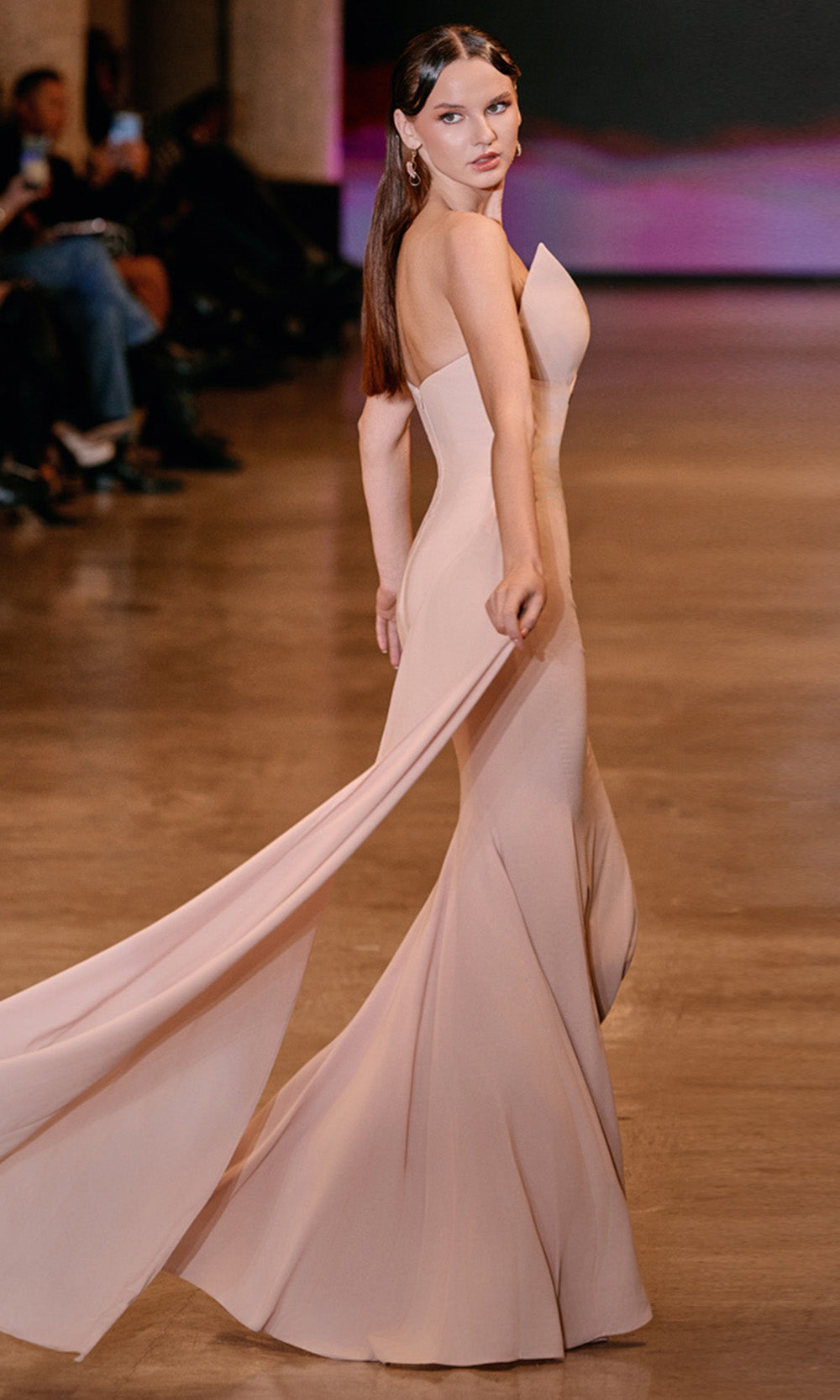 MNM COUTURE J03584 - Strapless Side Train Mermaid Gown Evening Dresses in Salmon 