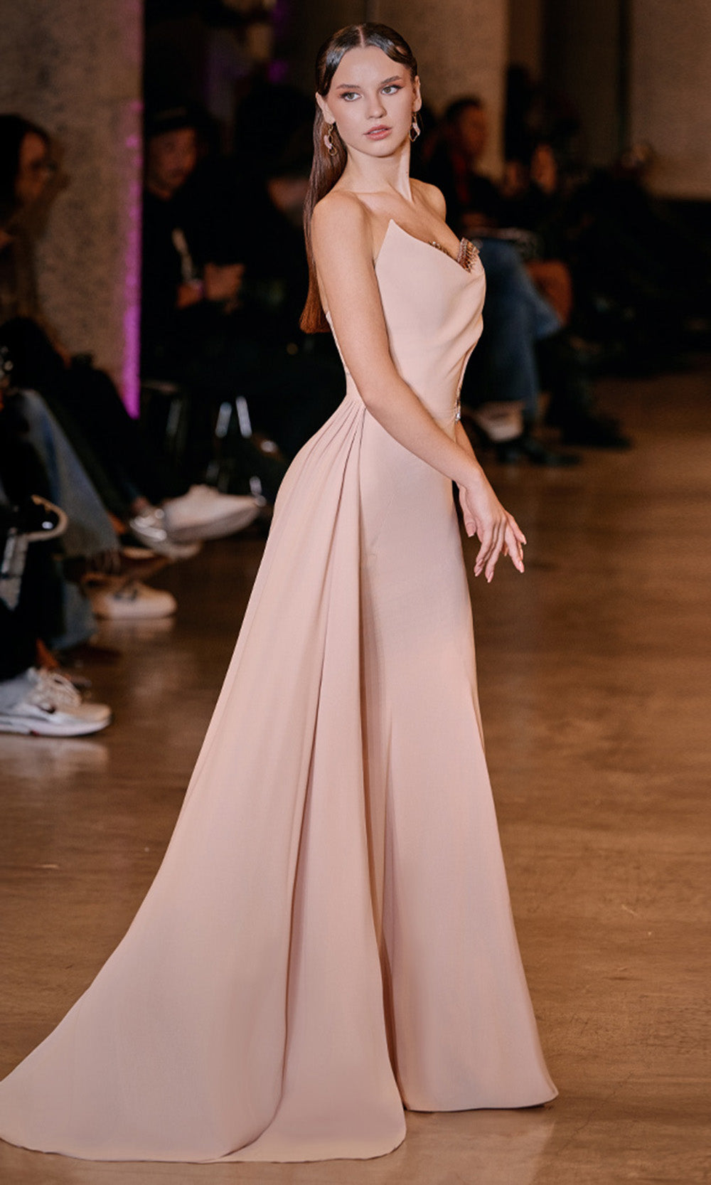 MNM COUTURE J03584 - Strapless Side Train Mermaid Gown Evening Dresses in Salmon 