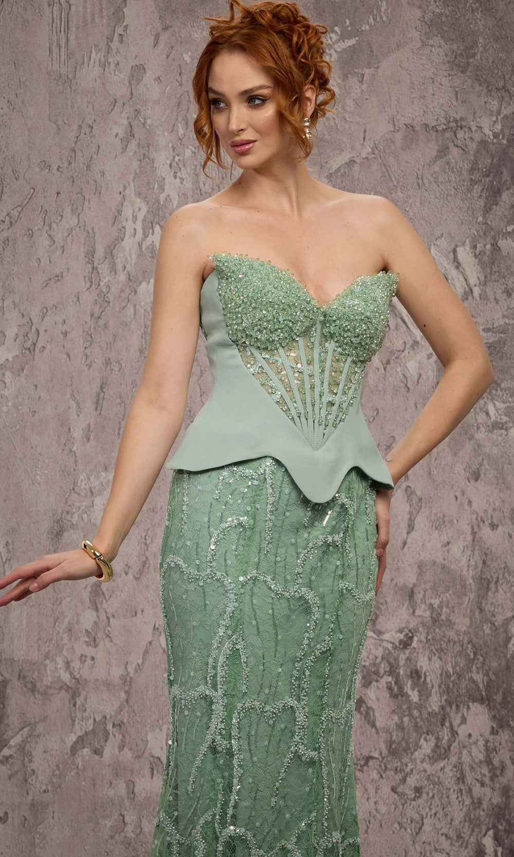 MNM COUTURE J03585 - Sweetheart Peplum Embellished Gown Evening Dresses in MInt 
