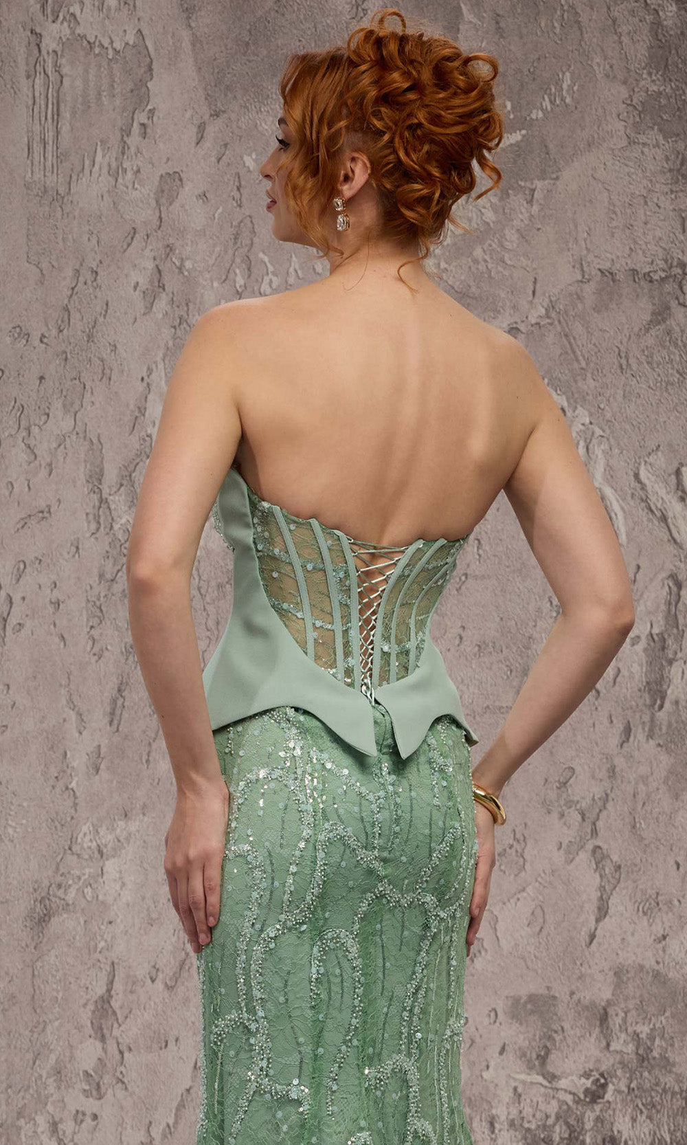 MNM COUTURE J03585 - Sweetheart Peplum Embellished Gown Evening Dresses in MInt 